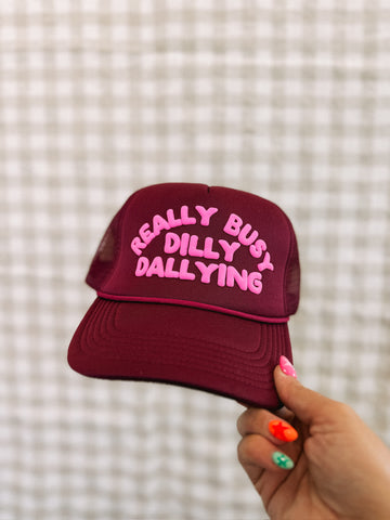 Dilly Dally Burgundy/Pink Trucker Hat
