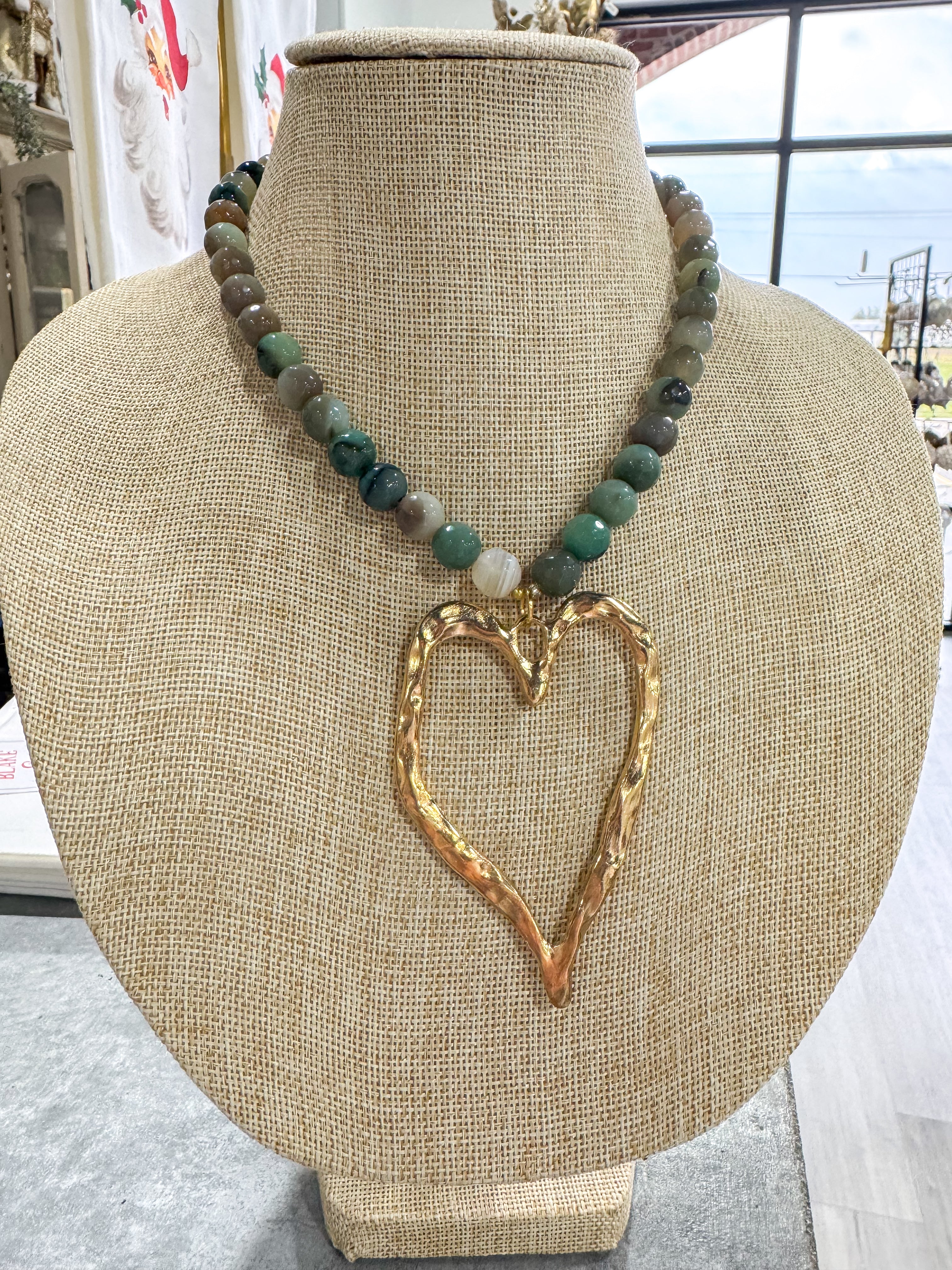 Blue Ombre Stone Large Open Heart Necklace
