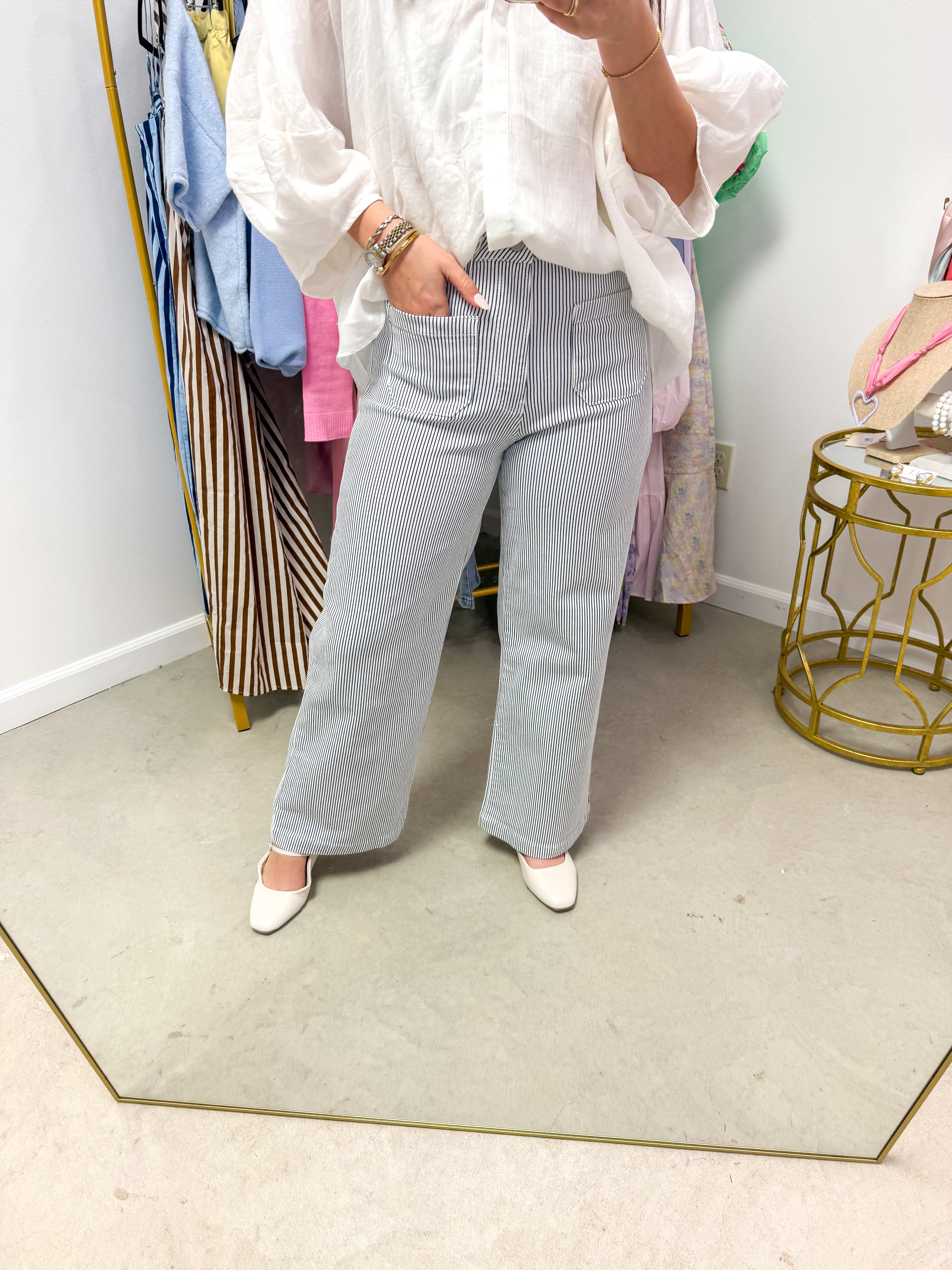 Stripe Patch Pocket Wide Leg