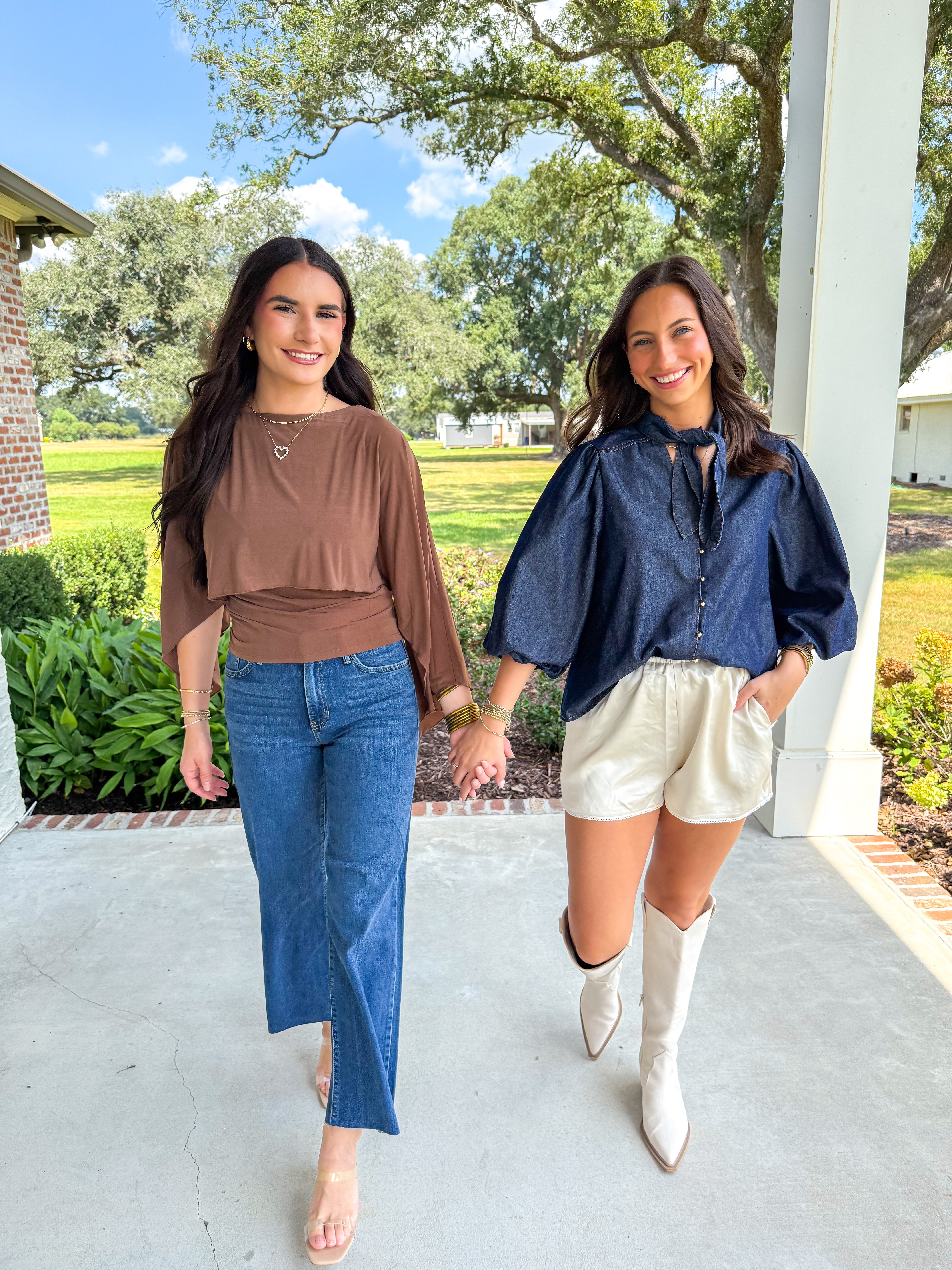 The Indigo Tie-Neck Puff Sleeve Top