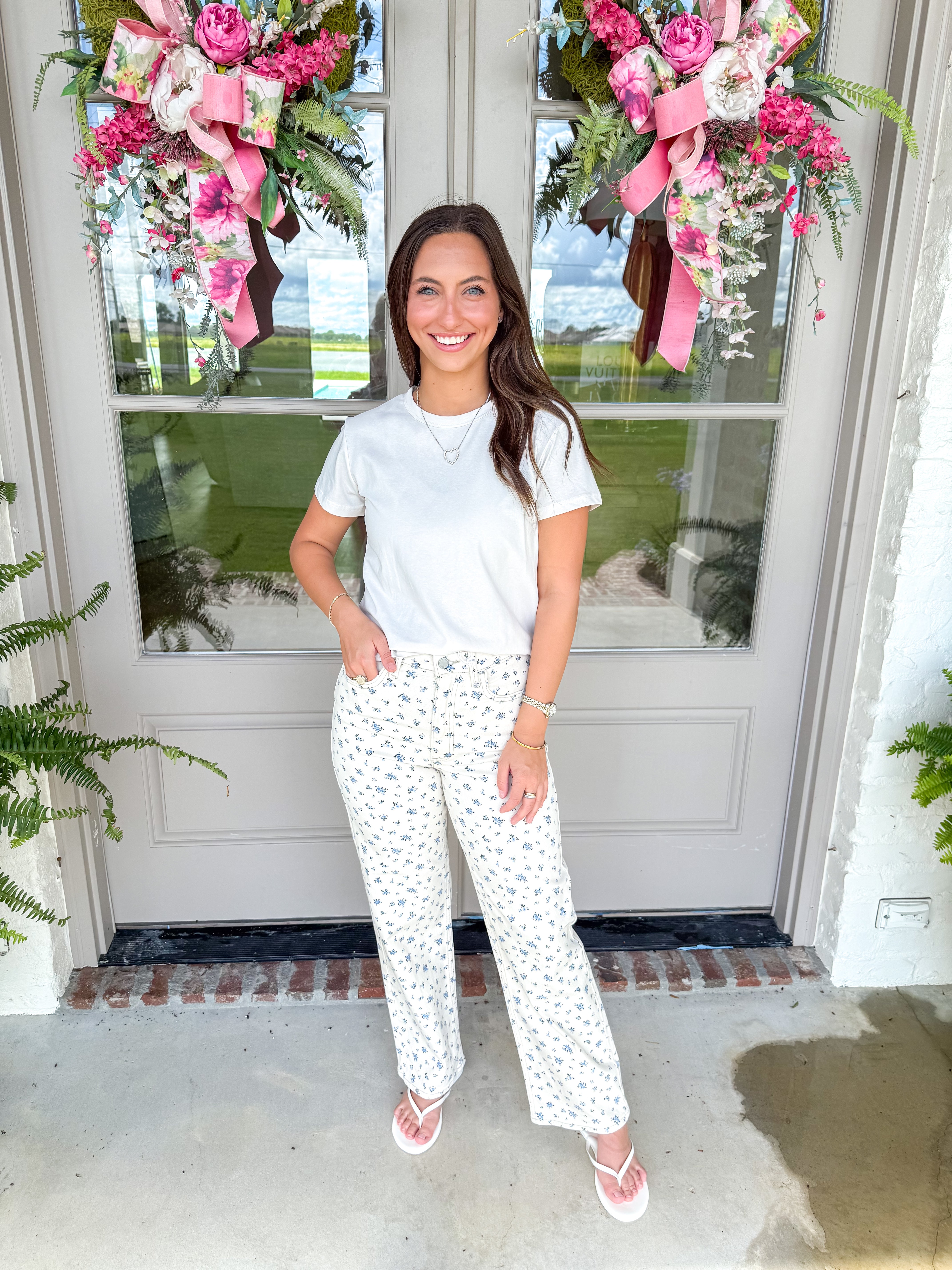 Flower Print High-Rise Vintage Straight Jeans