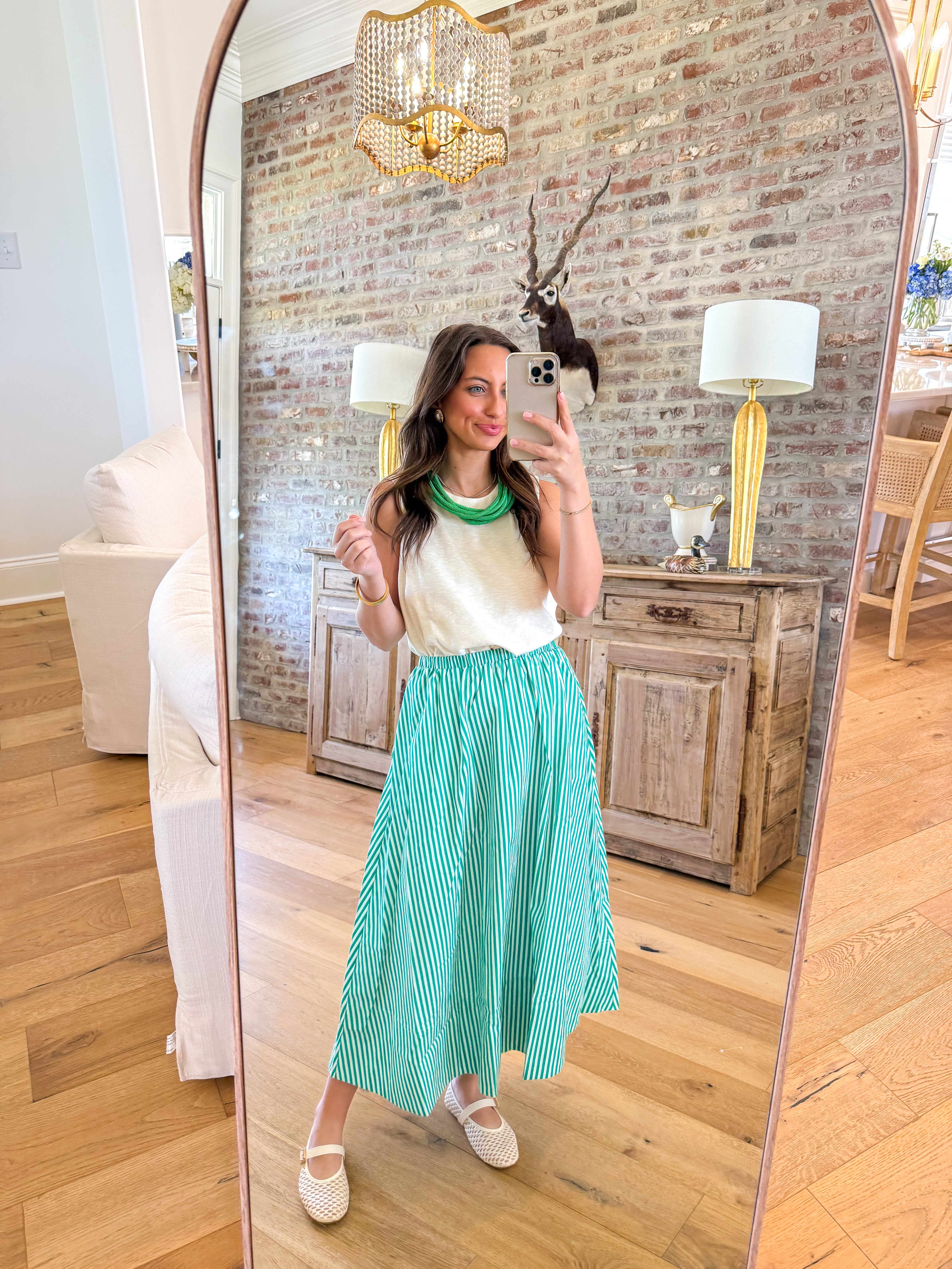 Green Garden Striped Midi Skirt