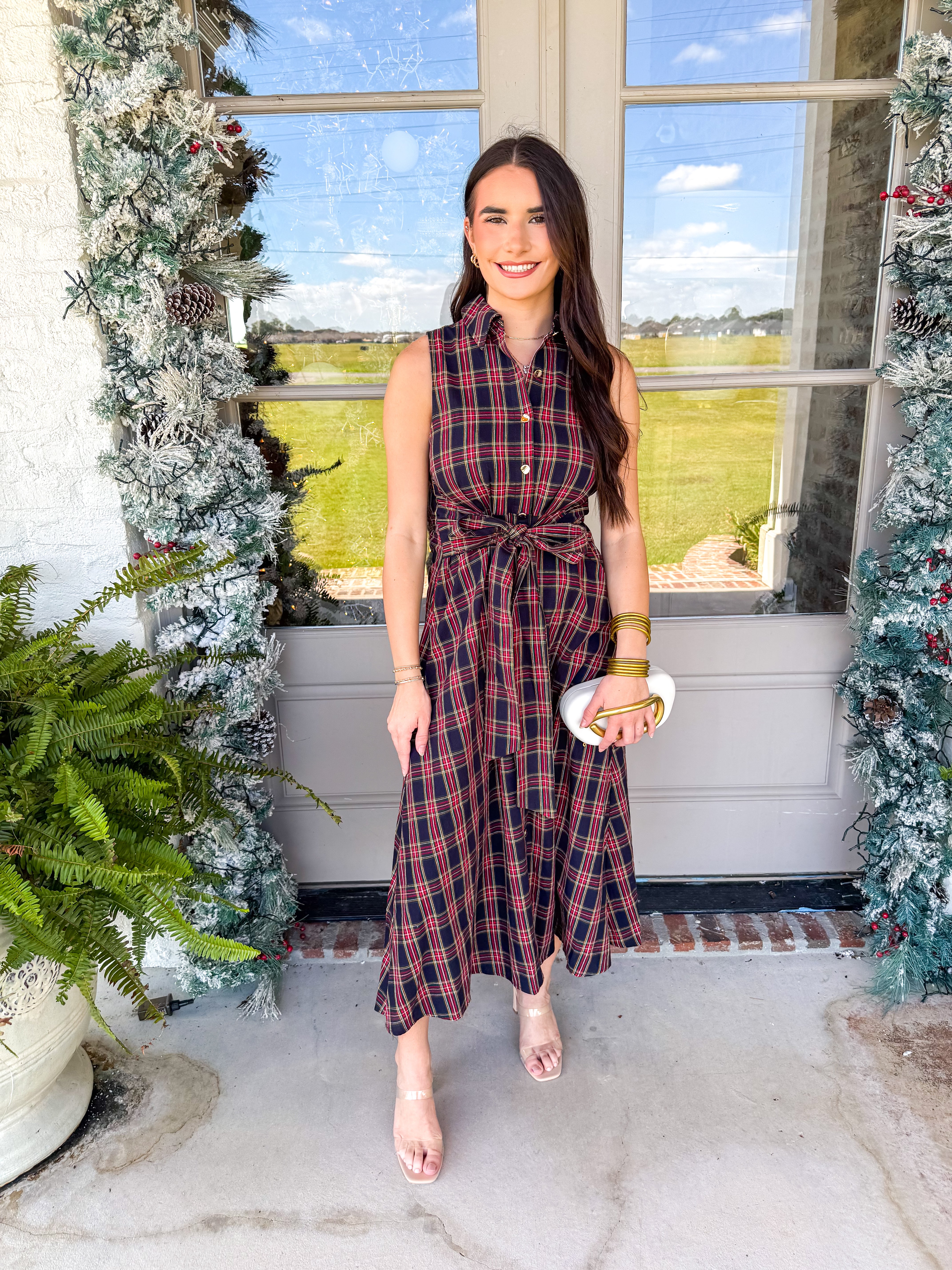 Scarlett Fields Plaid Midi Dress Navy