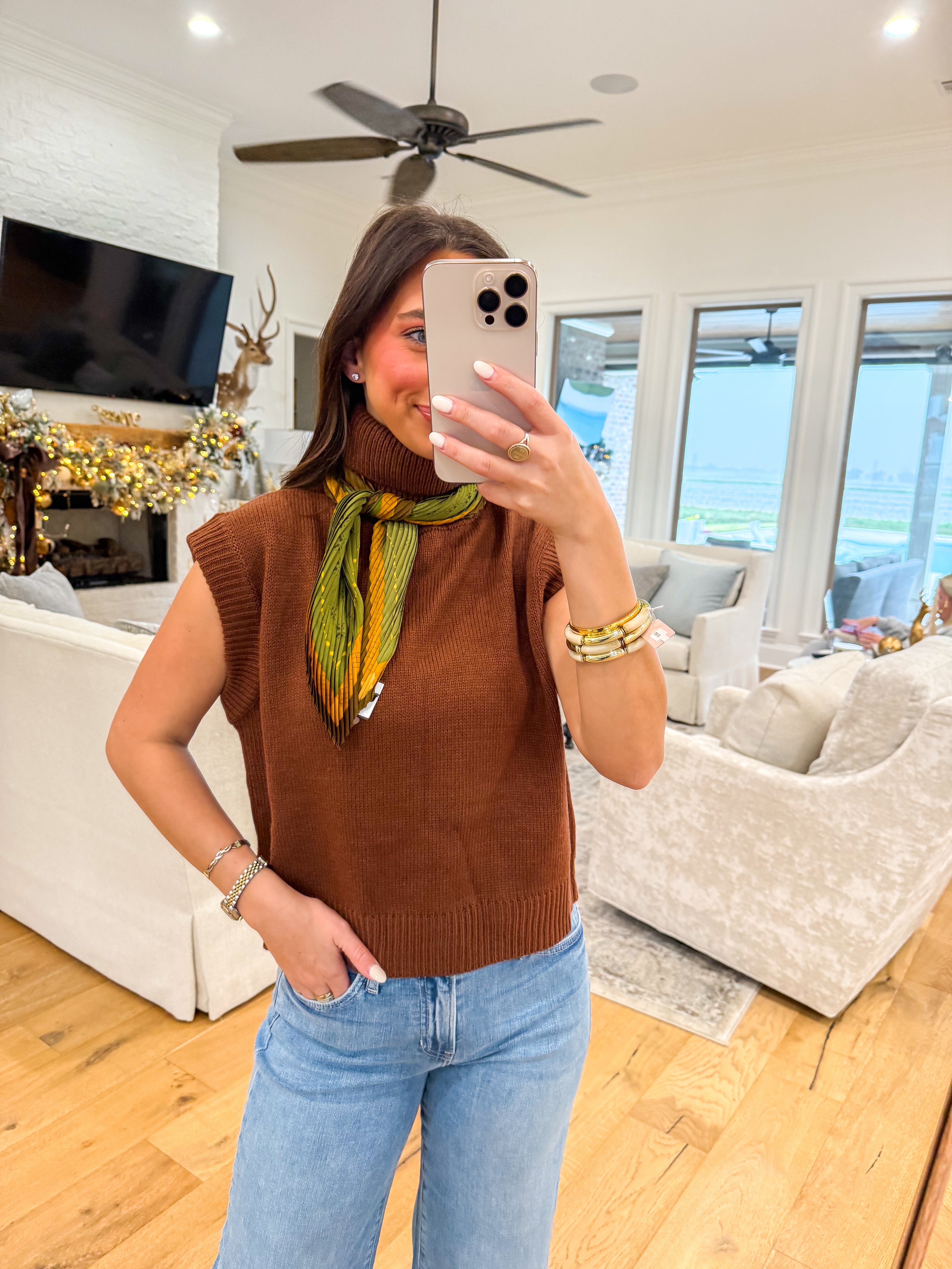 Camel Turtleneck Sweater Vest
