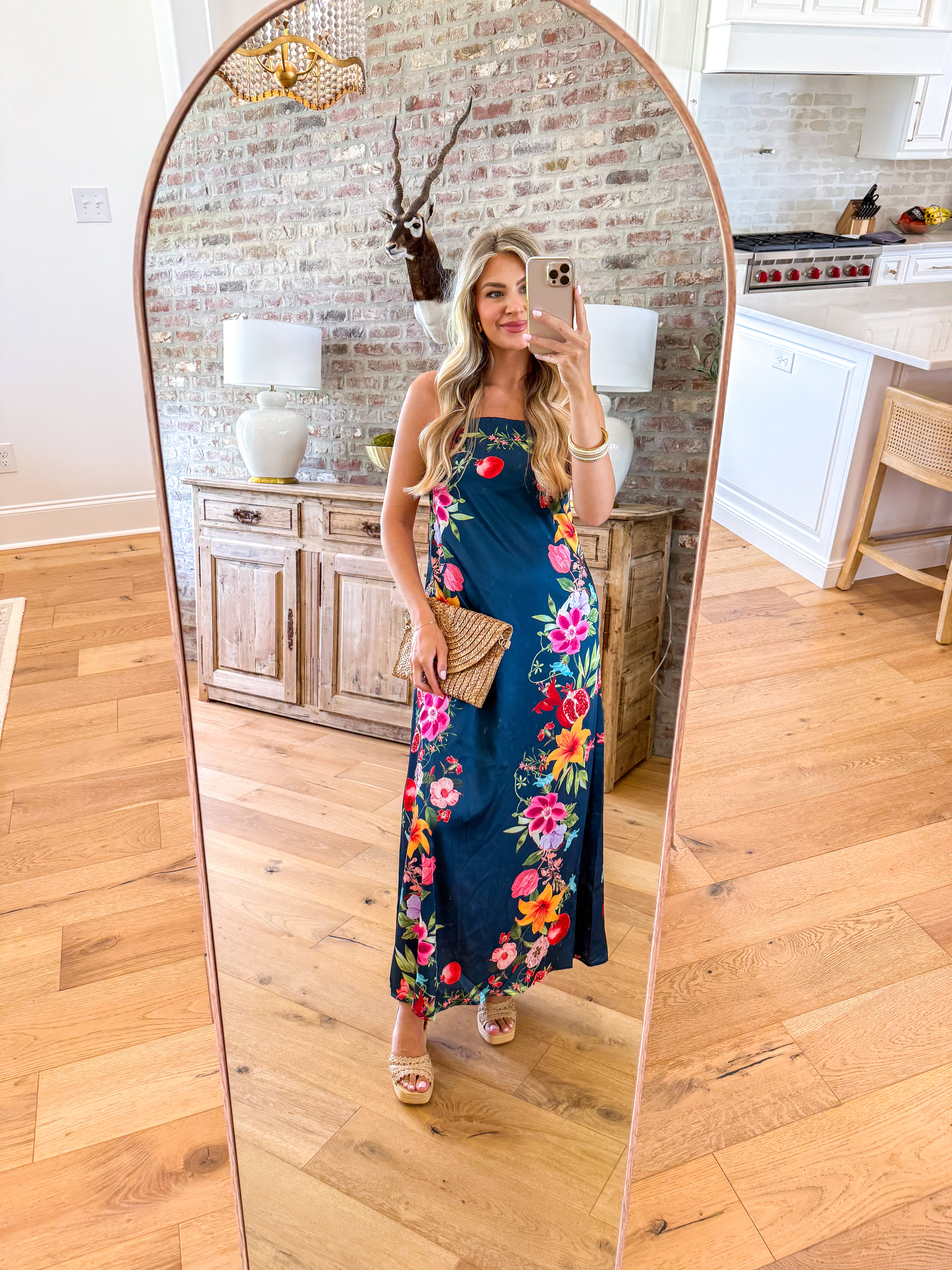 Botanical Border Print Strapless Maxi Dress