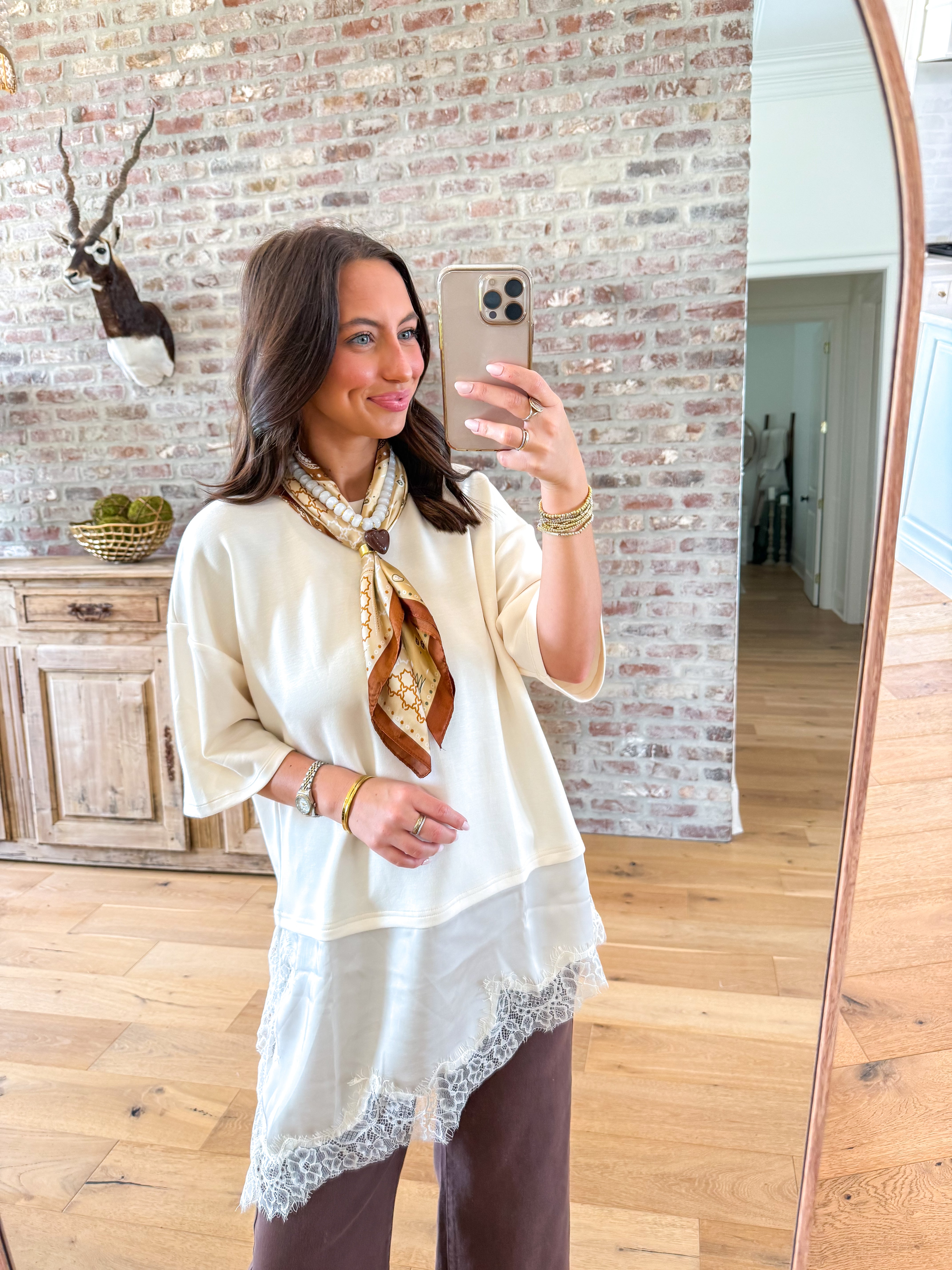The Charlotte Lace-Hem Tee Ecru