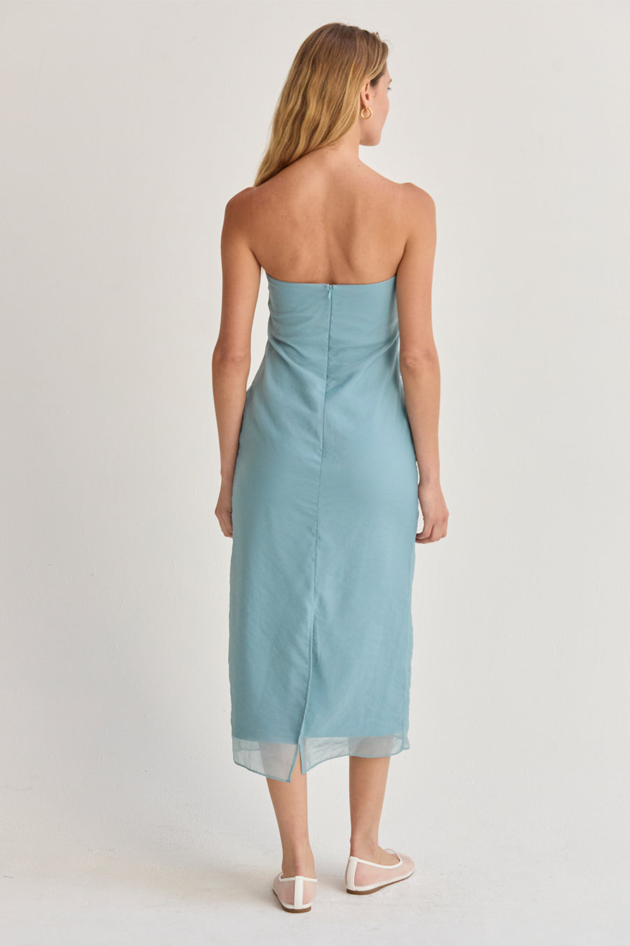Zeah Blue Organza Tube Midi Dress