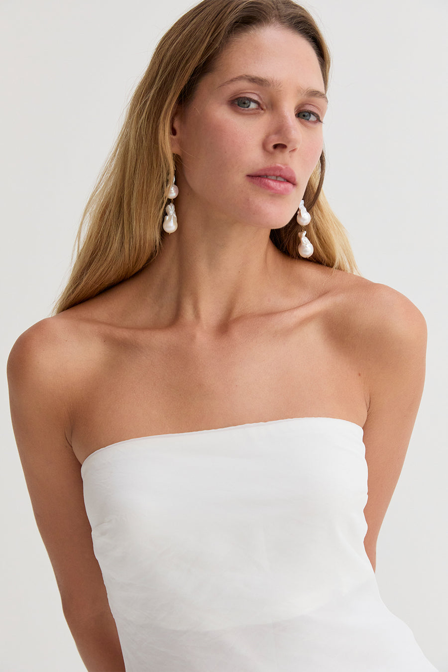 Zeah White Organza Tube Midi Dress