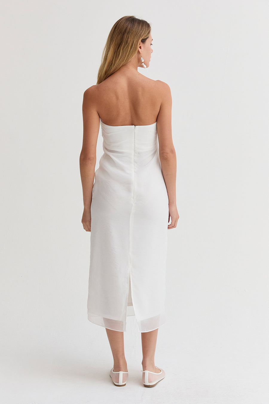 Zeah White Organza Tube Midi Dress