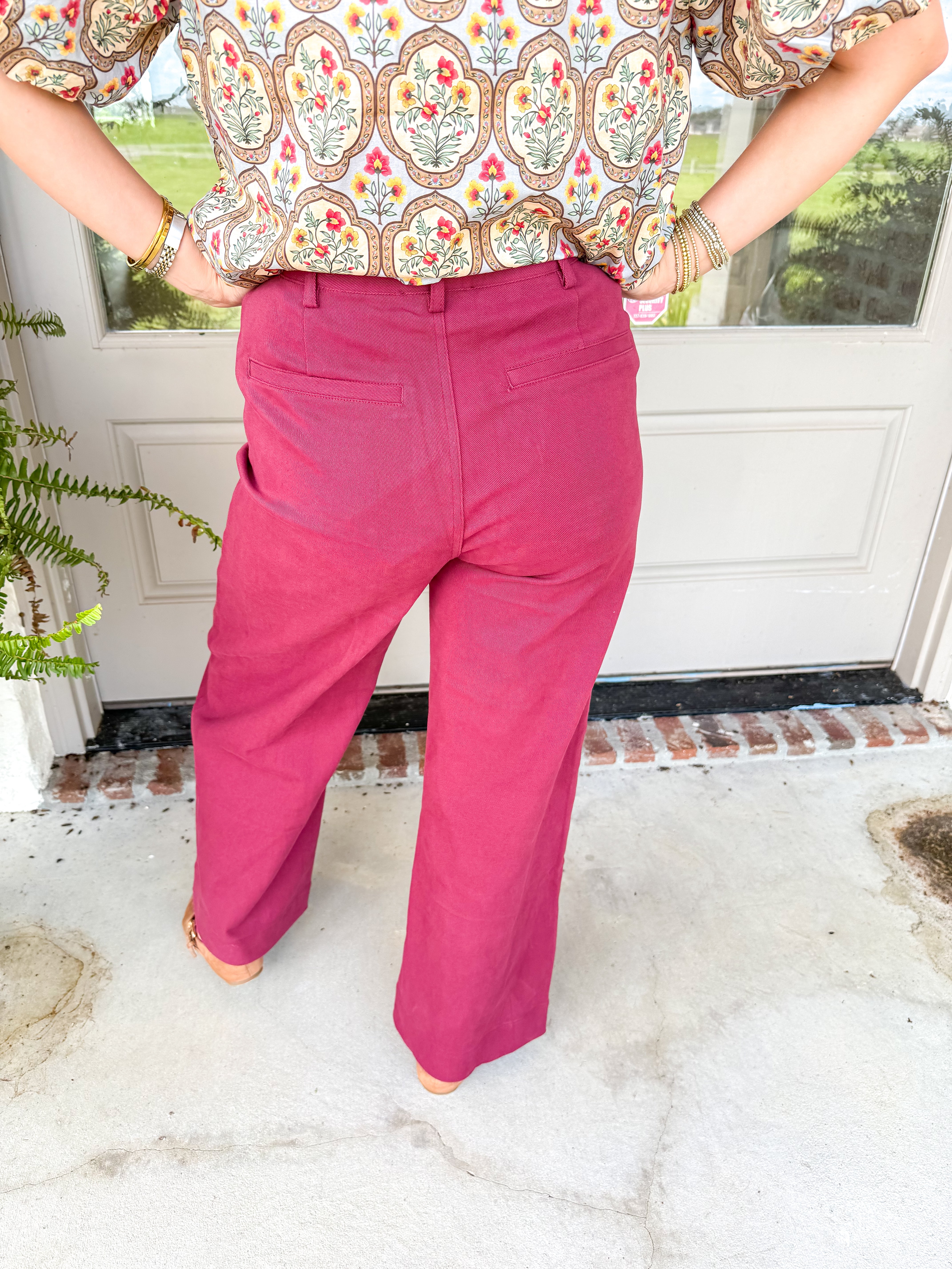 Scalloped Wide Leg Trousers Burgundy