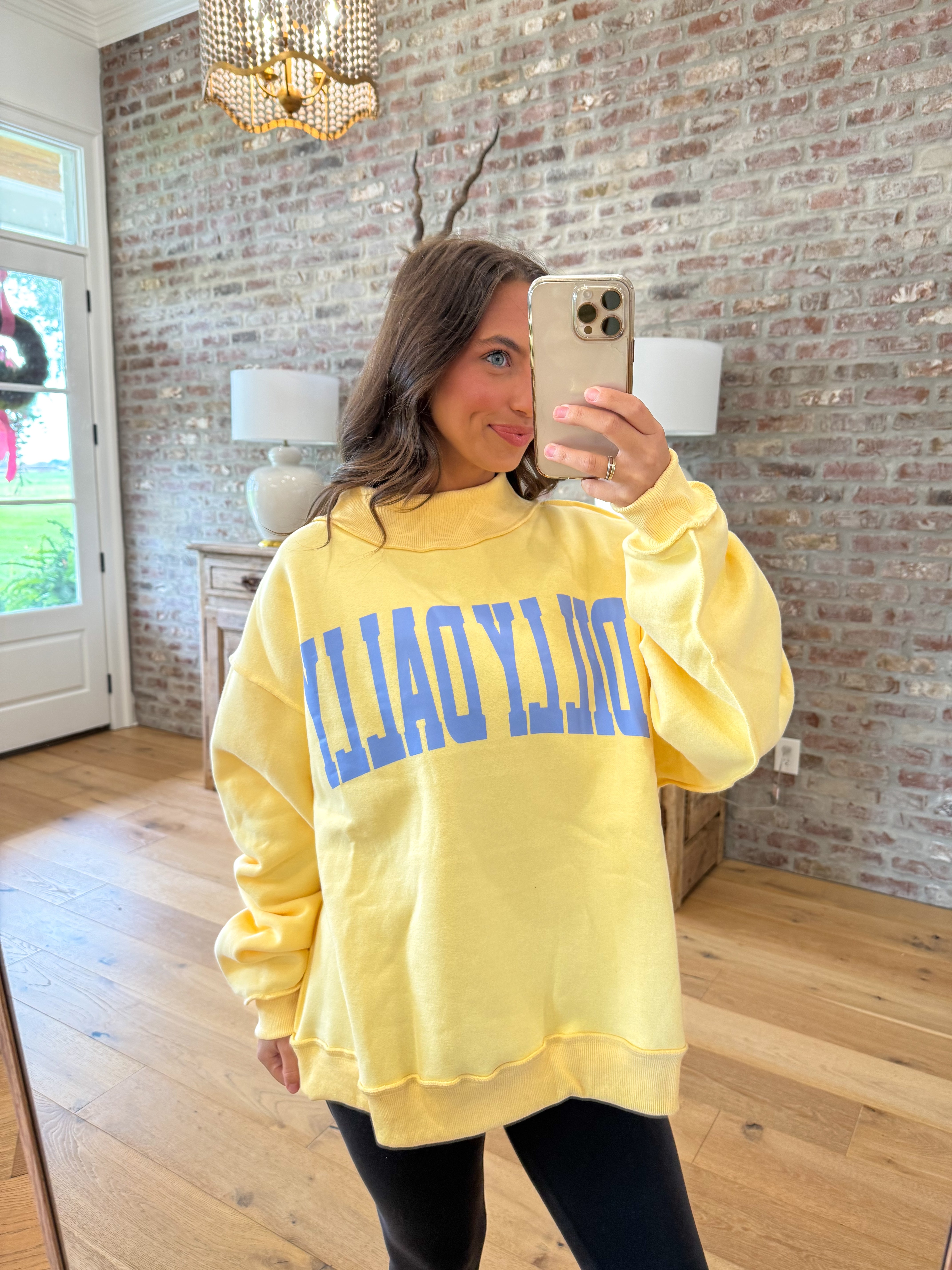 Dilly Dally Yellow Reversible Mockneck Sweatshirt