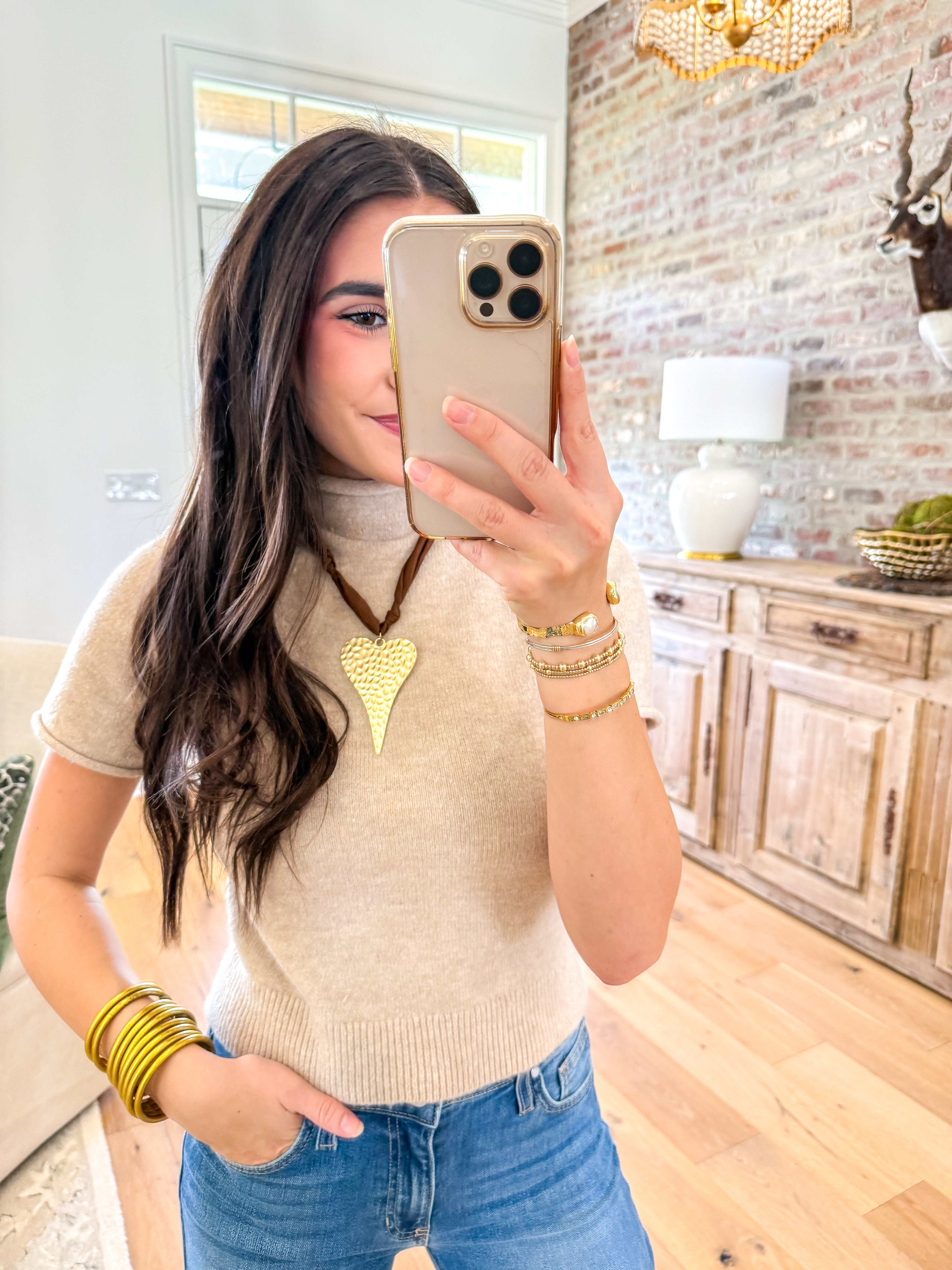 The Mock Neck Knit Top Oatmeal