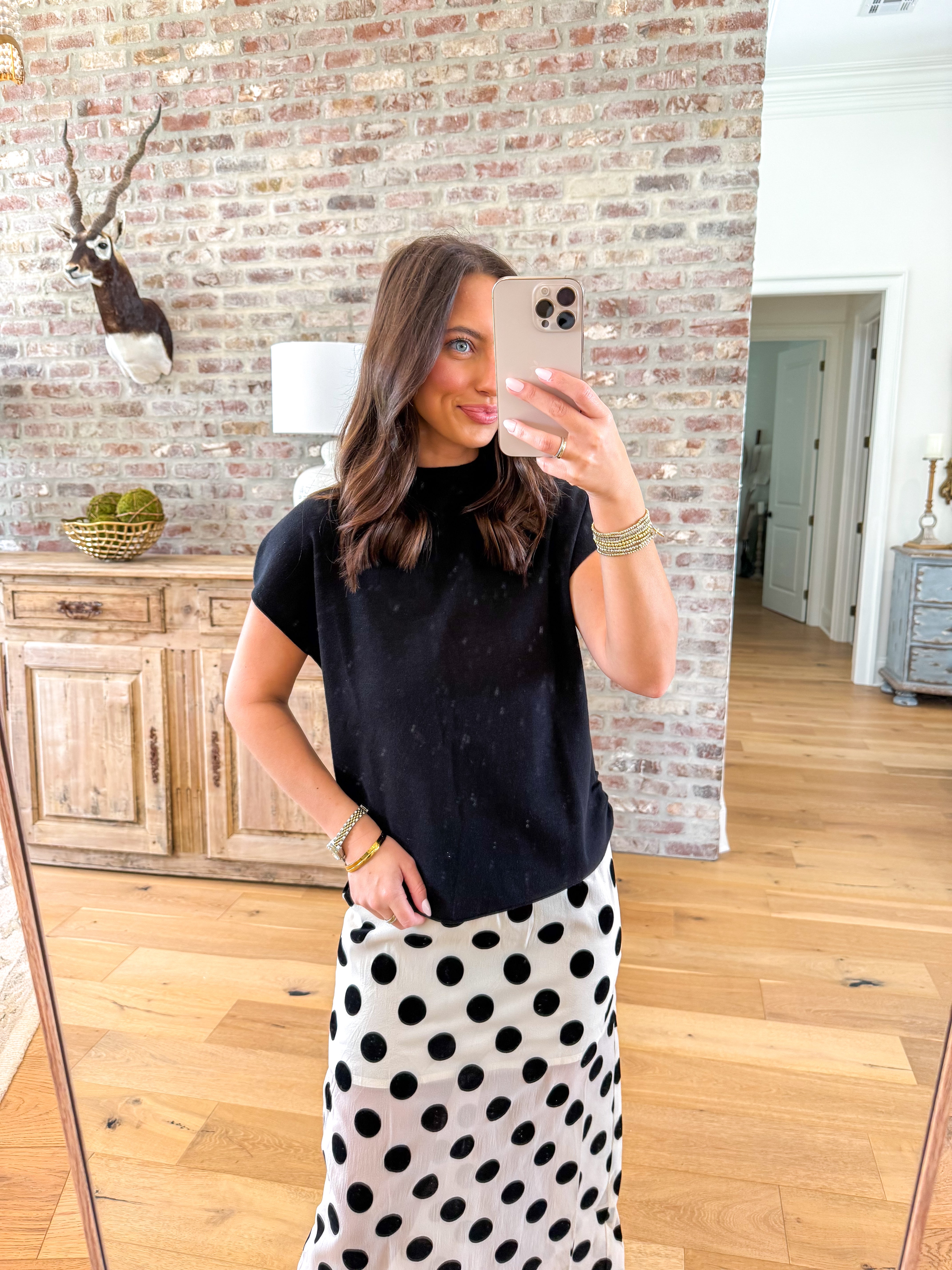 Shirred Mock Neck Sweater Vest Black