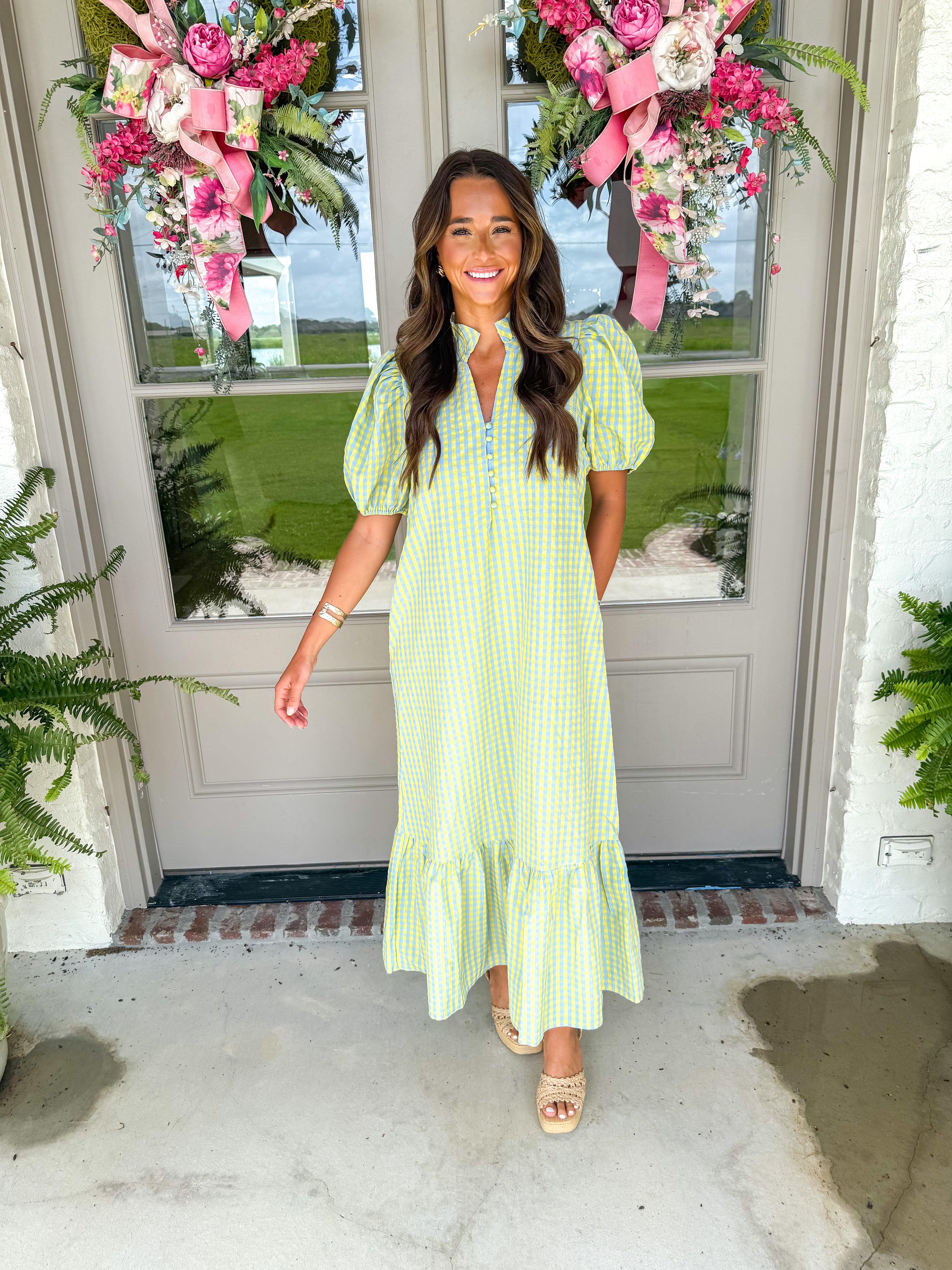 Picnic in the Park Blue Gingham Midi Dress