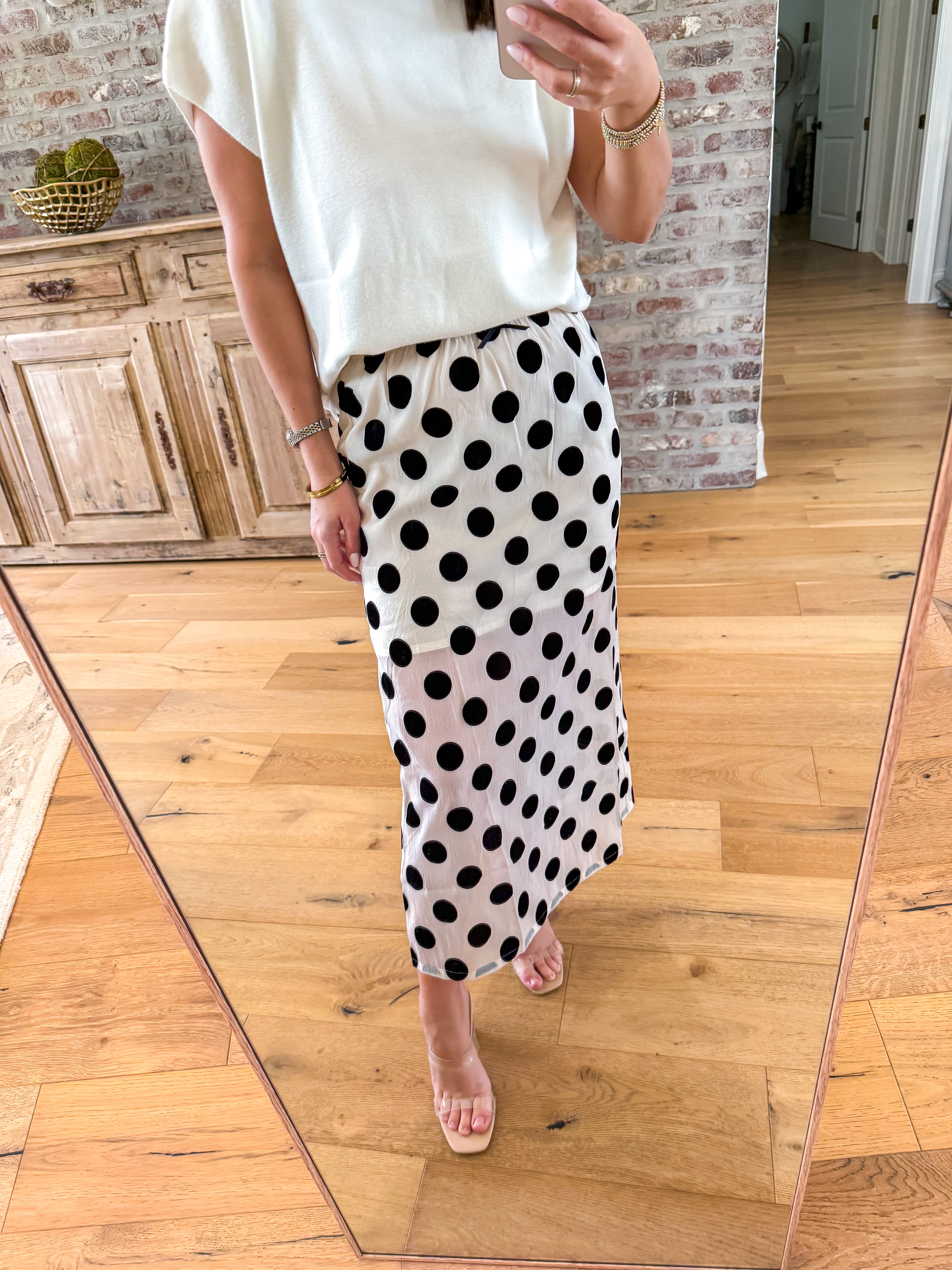 Velvet Polka Dot Midi Skirt