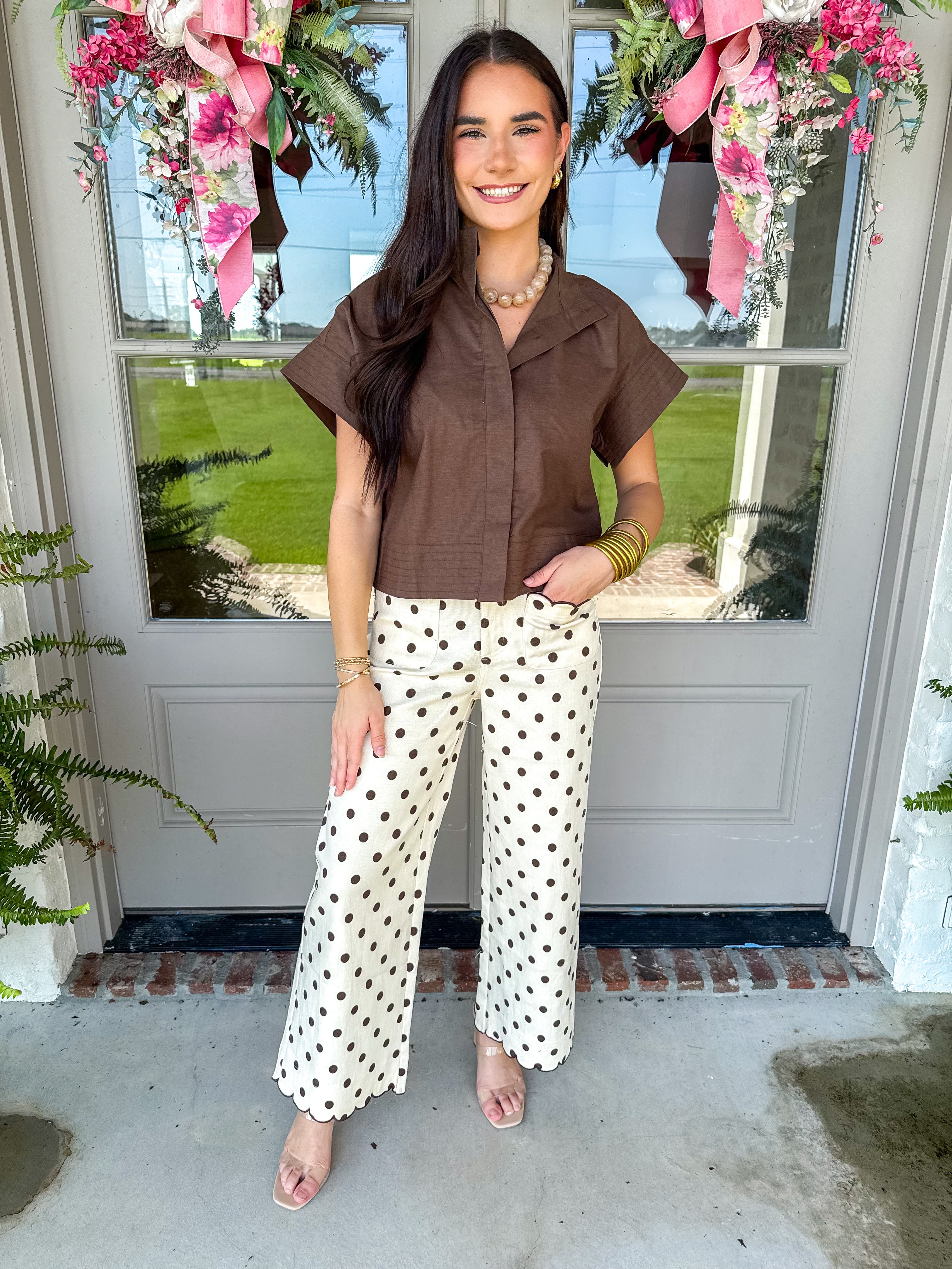 Magnolia Stand Collar Top Brown