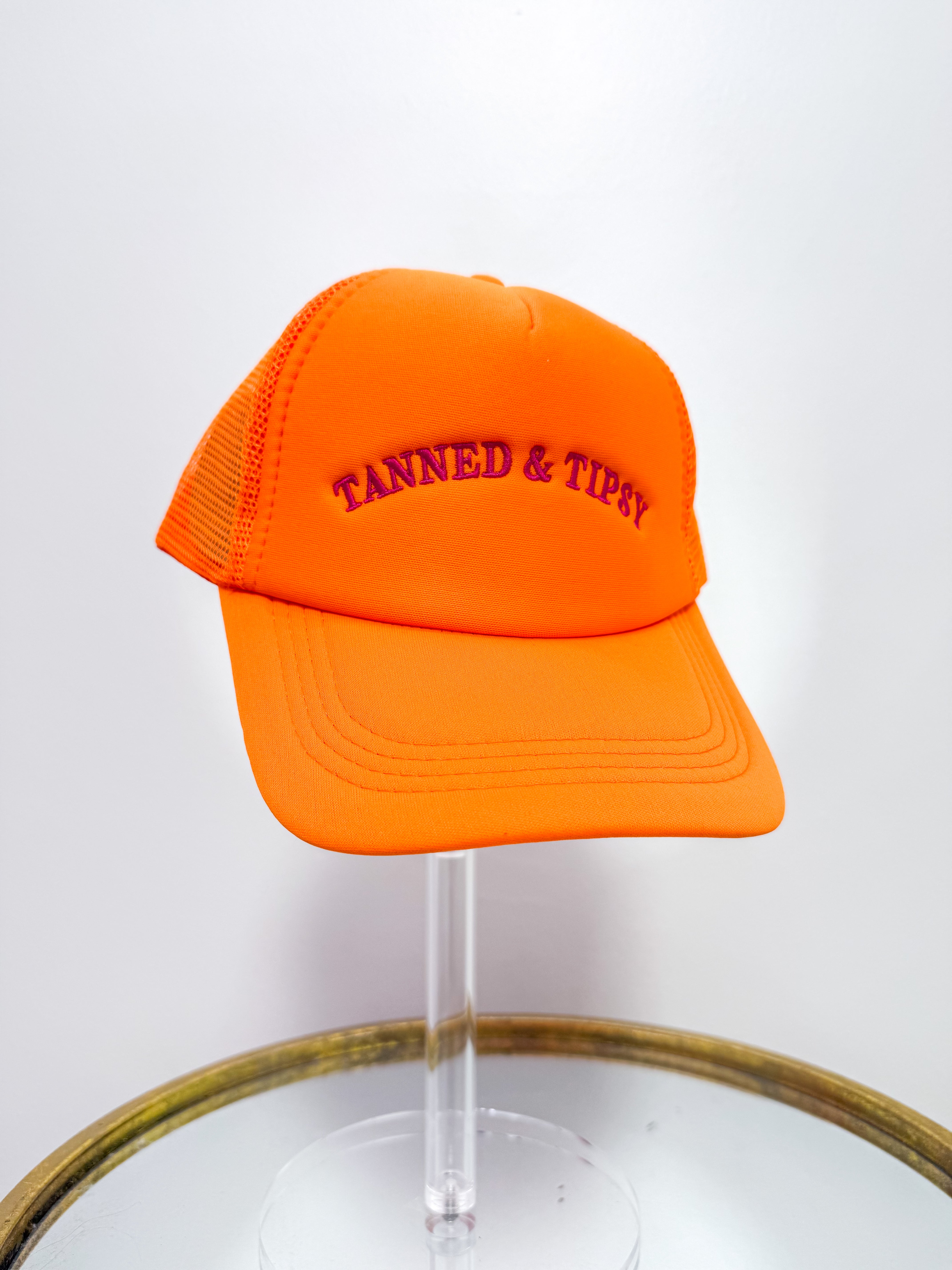 Tanned & Tipsy Trucker- Orange & Pink