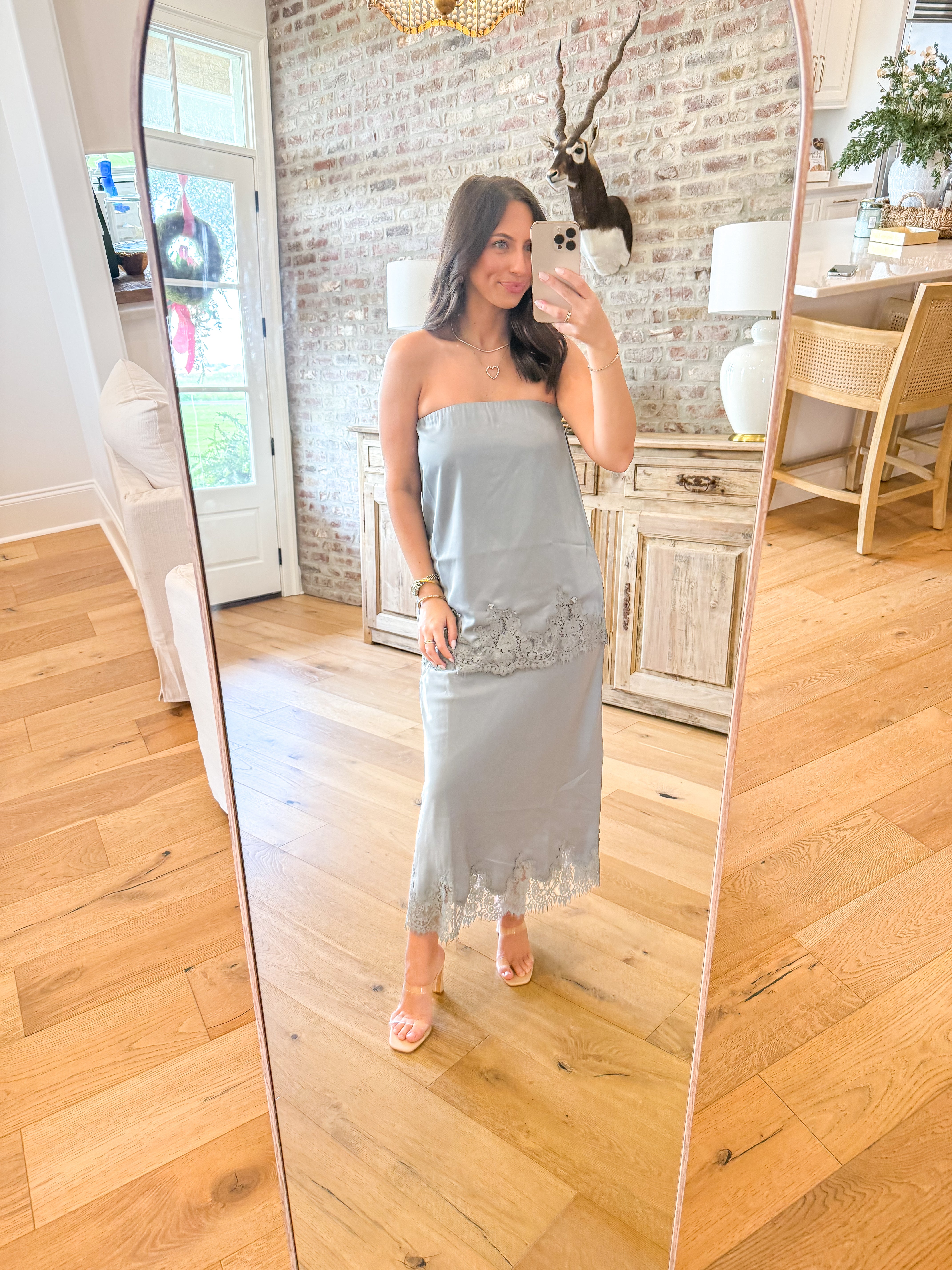 Grey Charm Satin Lace Set