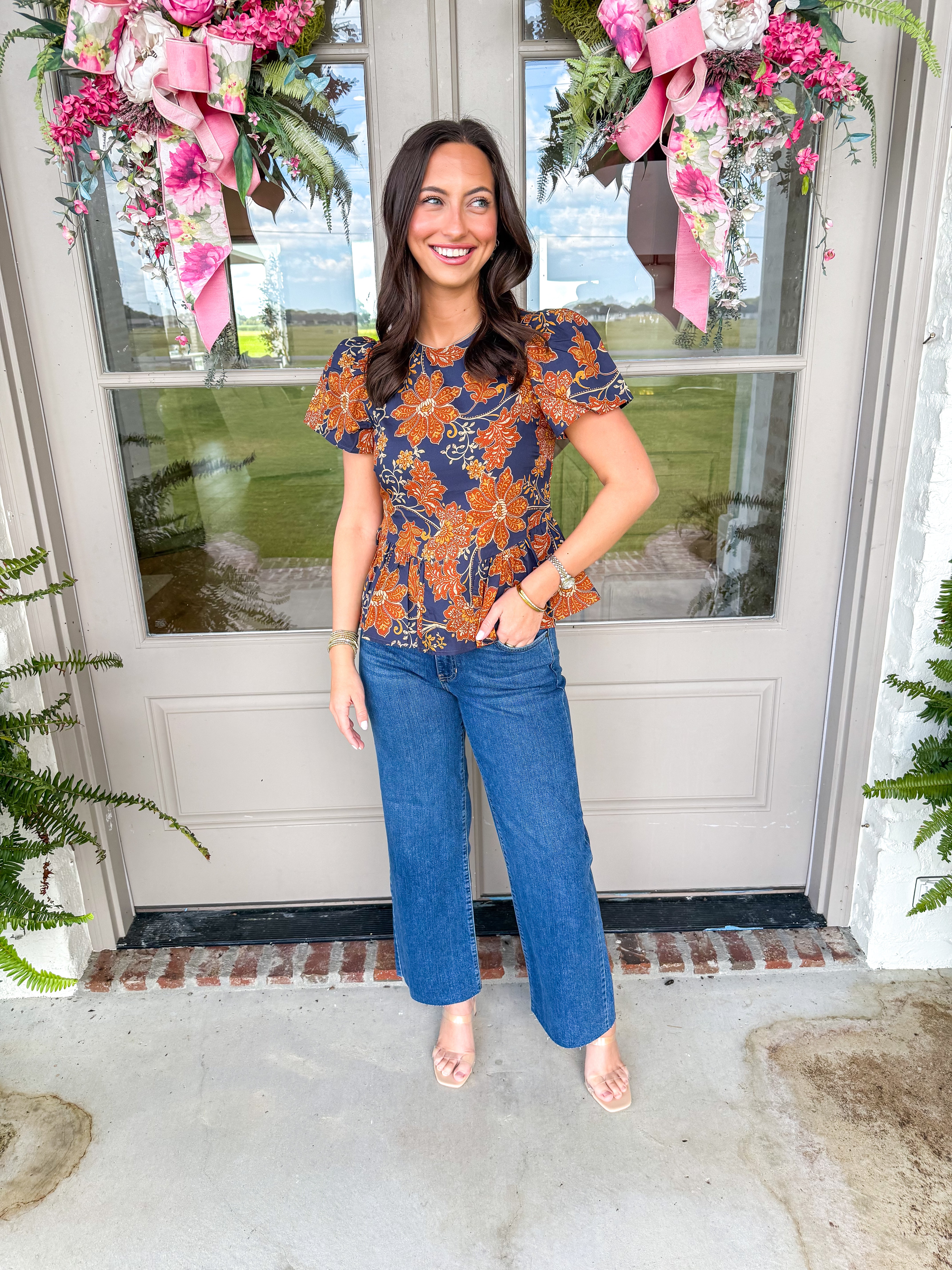 The Navy & Rust Ruffle Top
