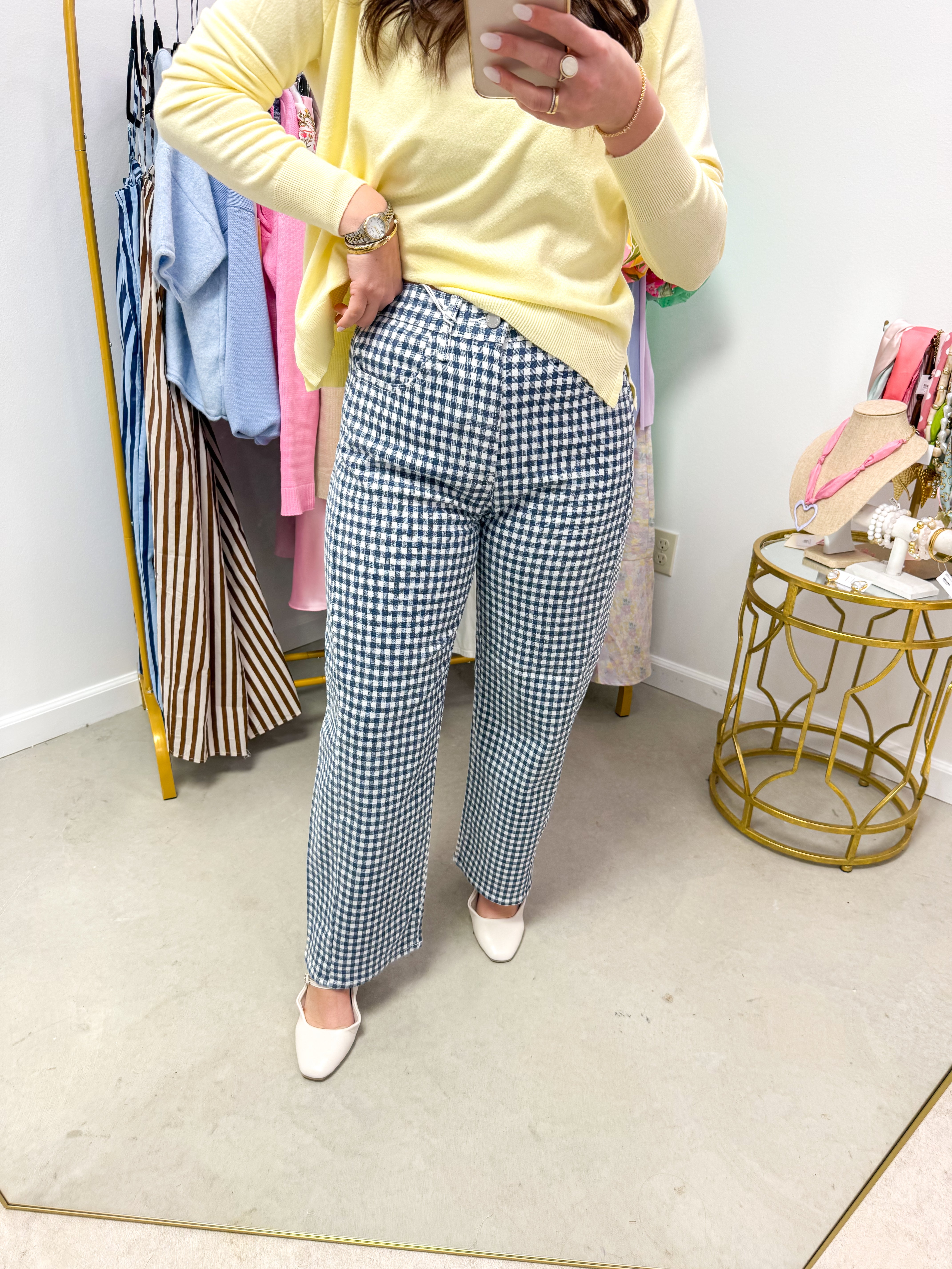 Navy Gingham Barrel Jean Twist