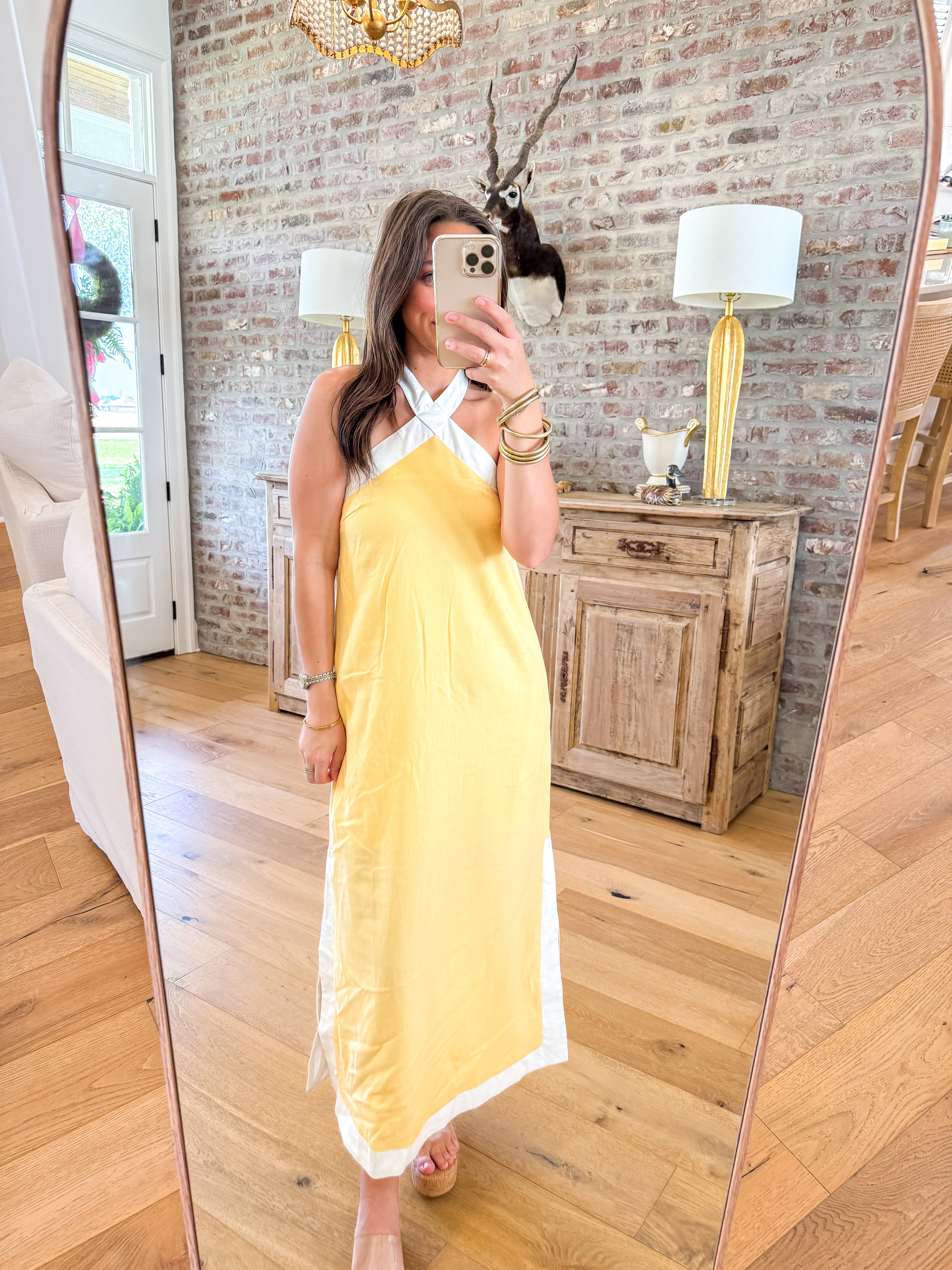 Sunshine & Shadow Halter Midi Yellow