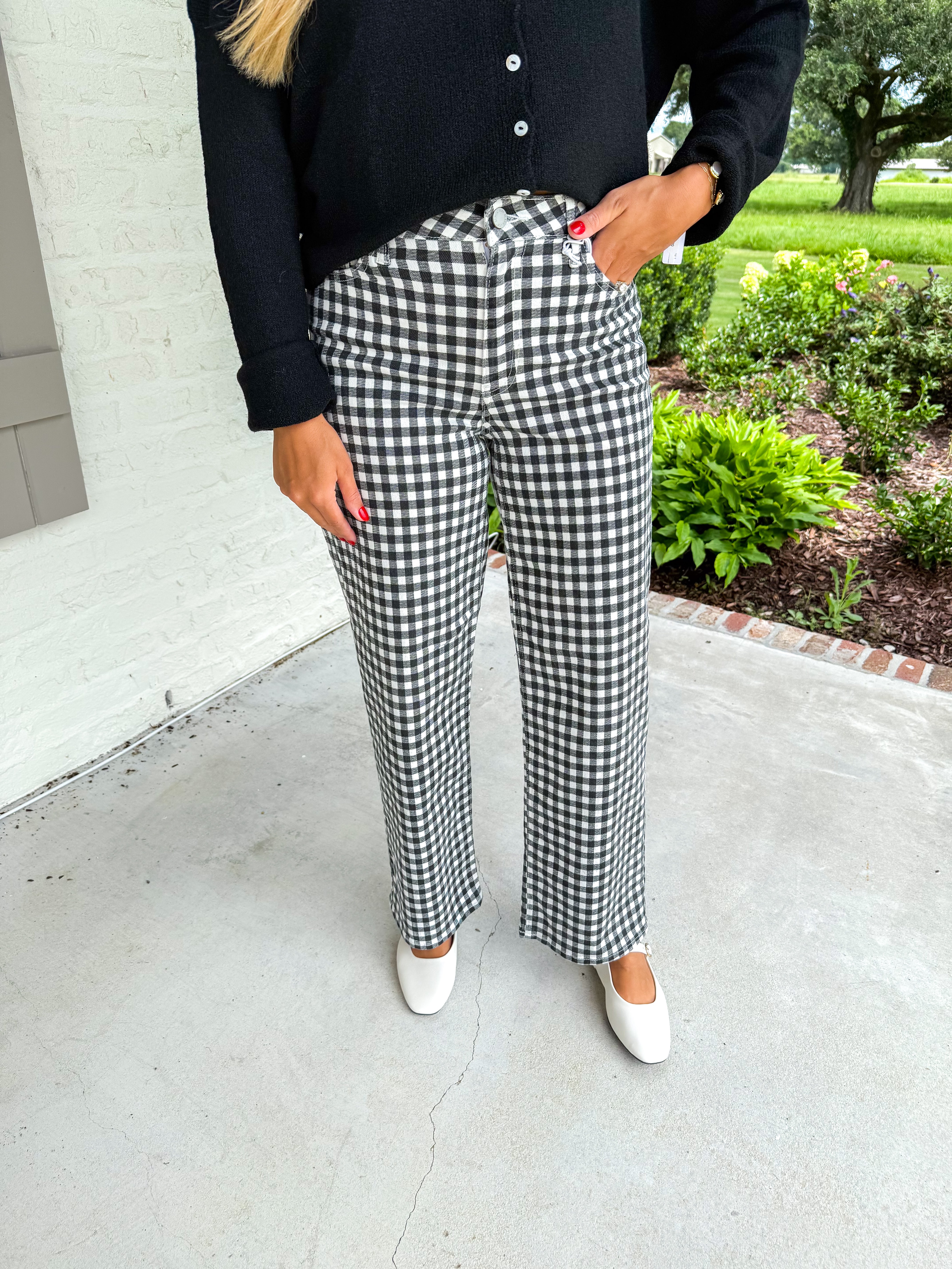 Black Gingham Mid Rise Straight