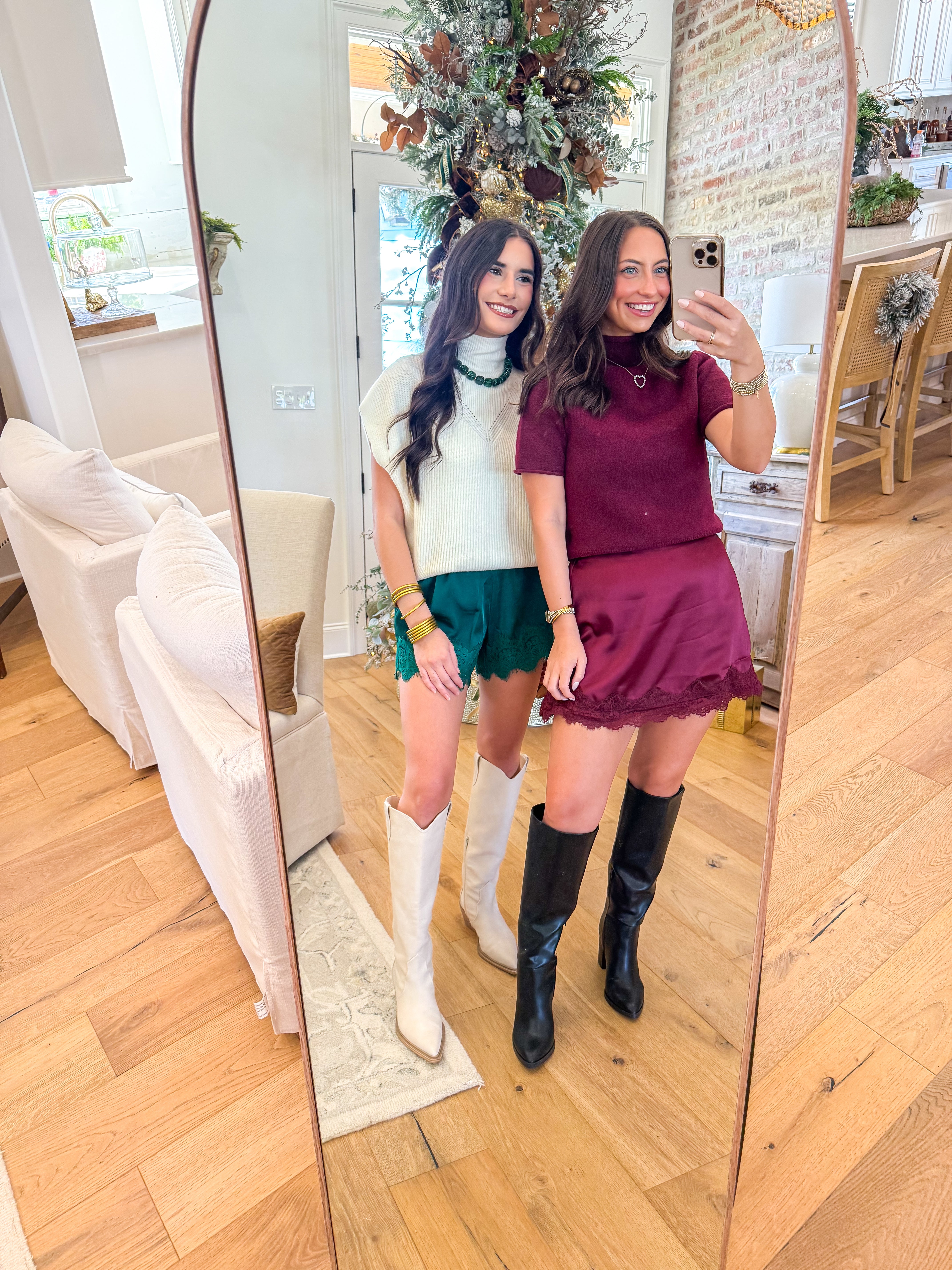 Wine Lace-Trim Mini Skirt