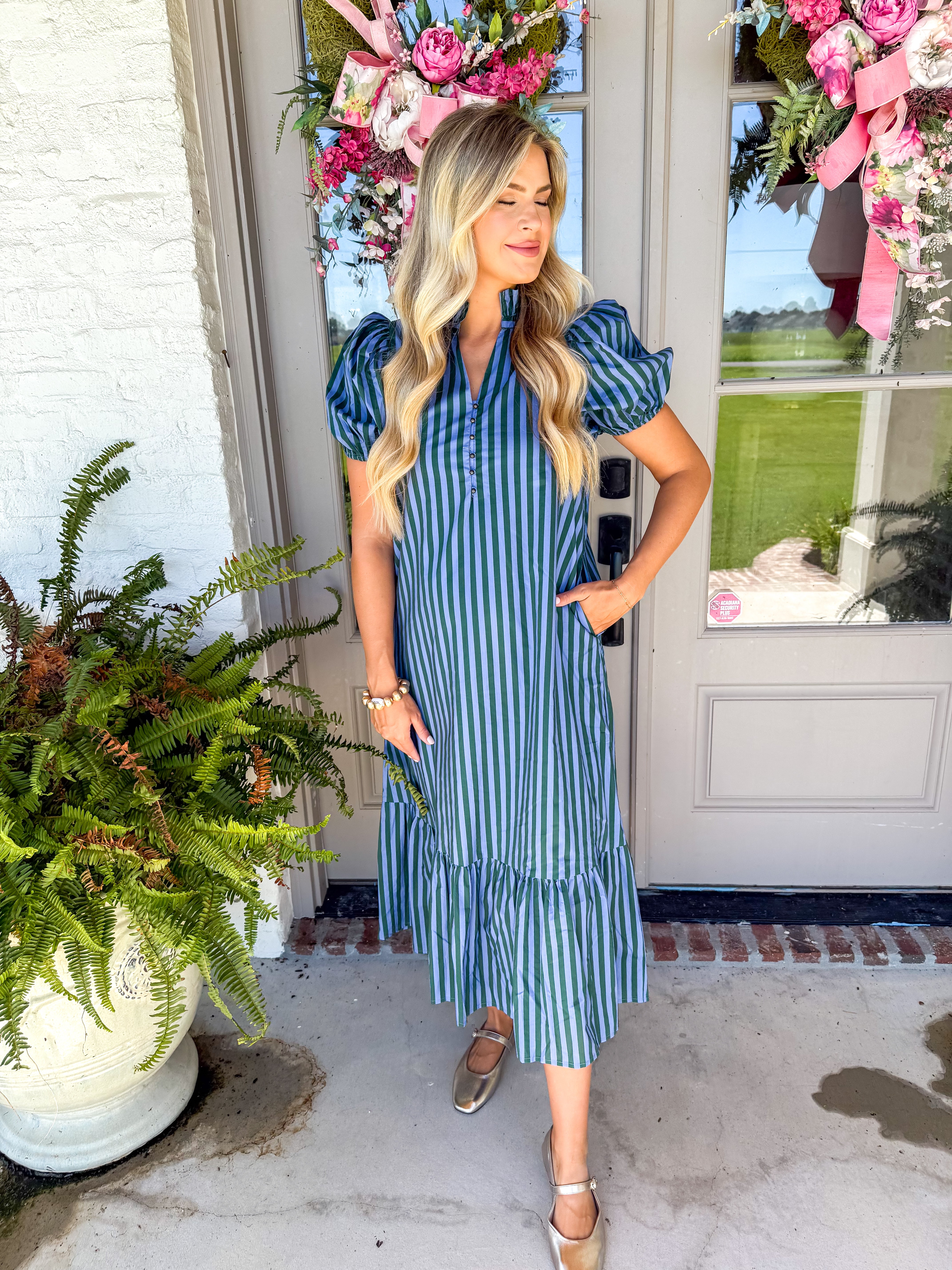 Sunlit Stripe Midi Dress Blue/Green