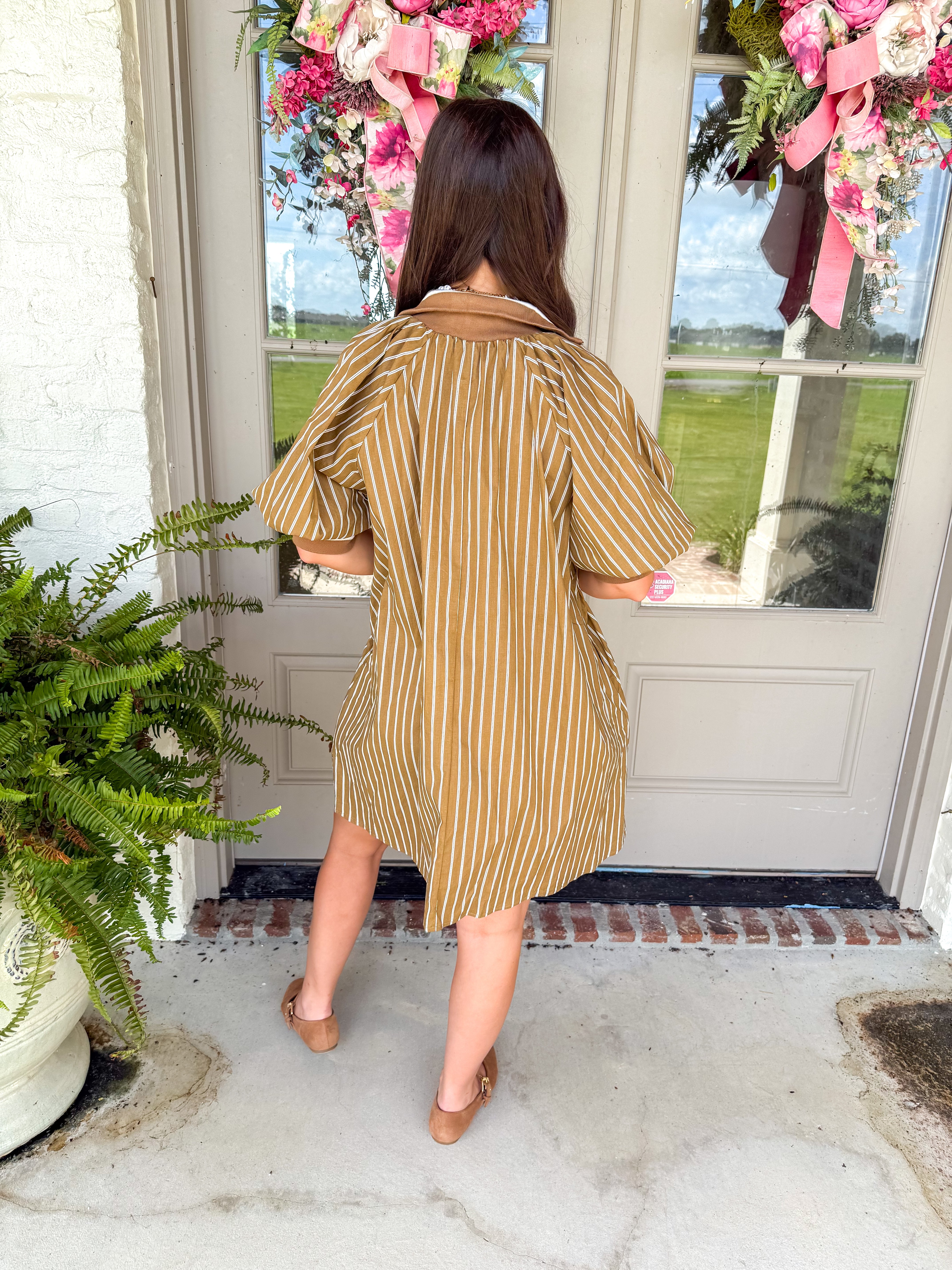 Taupe Stripe Half-Zip Mini Dress