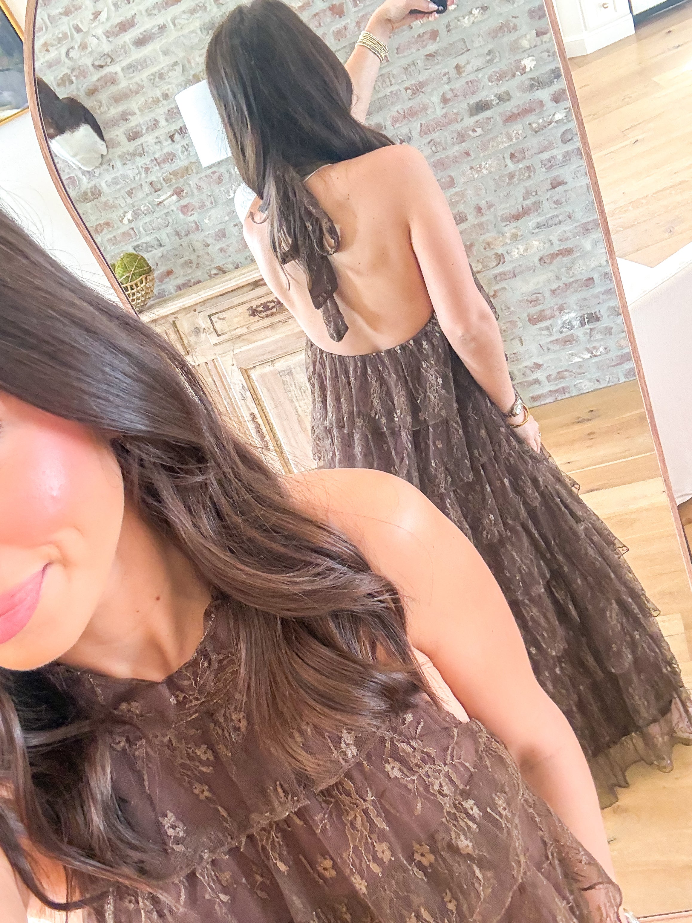 Chocolate Lace Tiered Halter Maxi