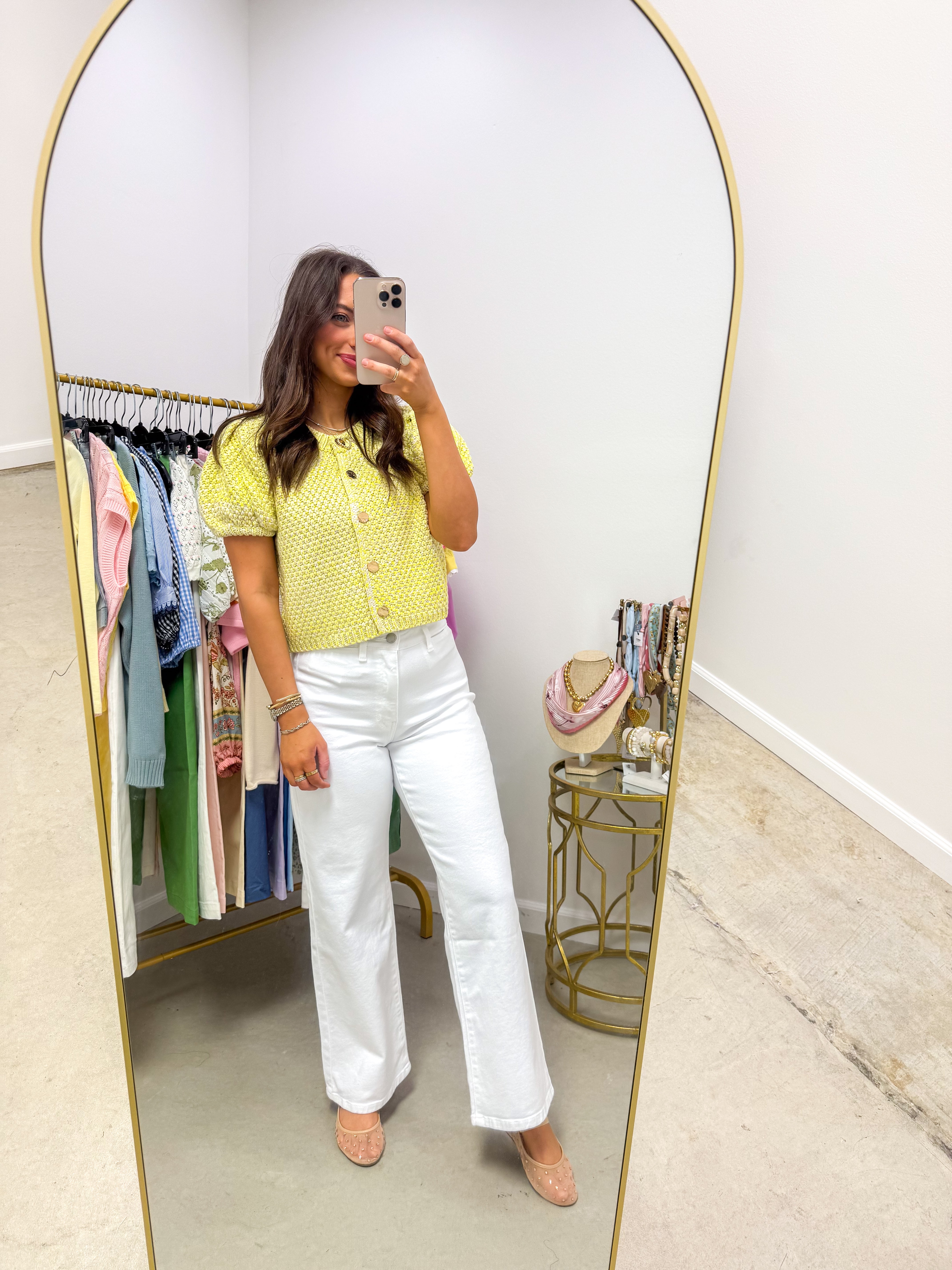 Karlie Knit Yellow Puff Sleeve Cardigan