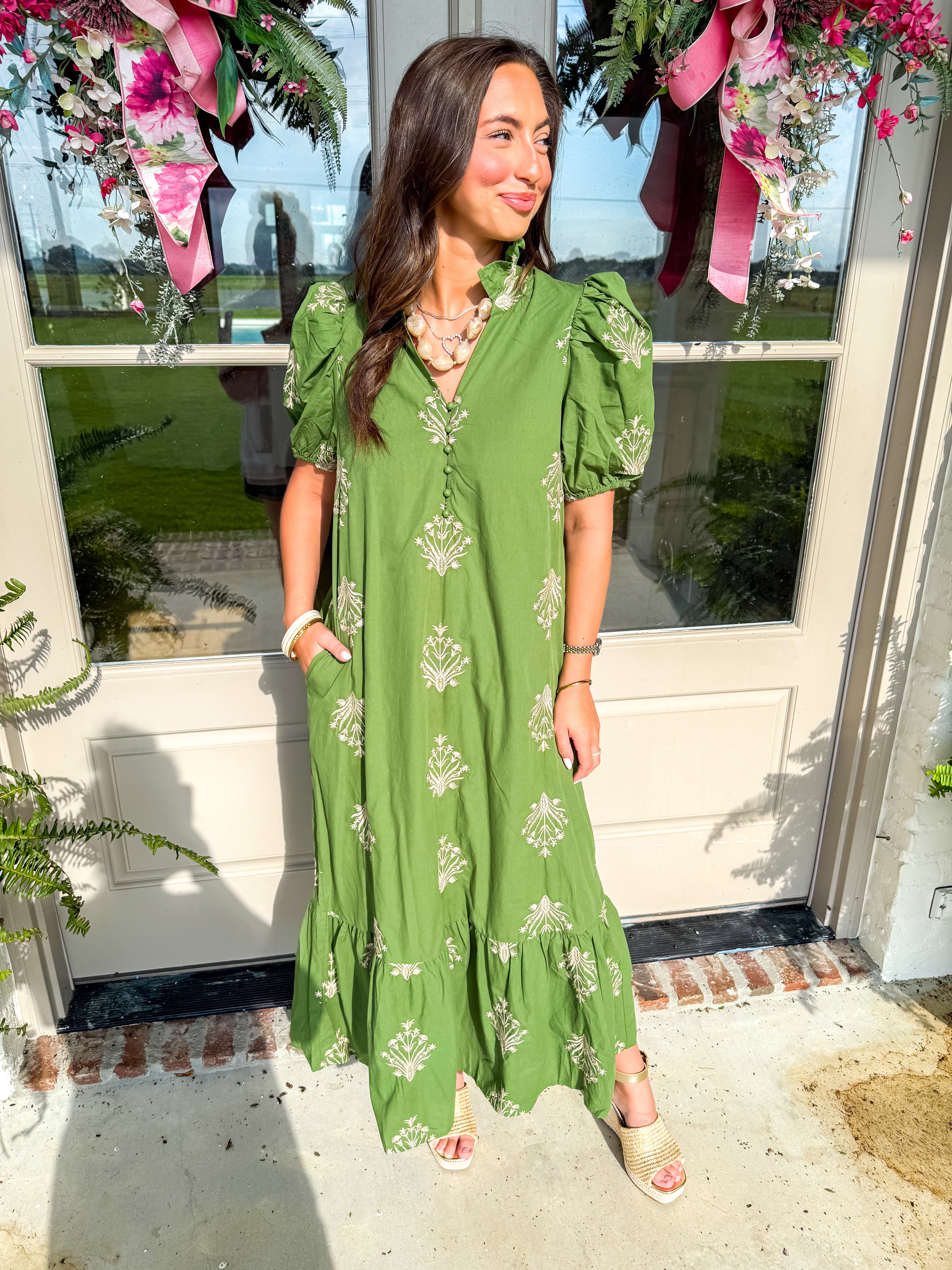 The Wildflower Embroidered Midi Olive