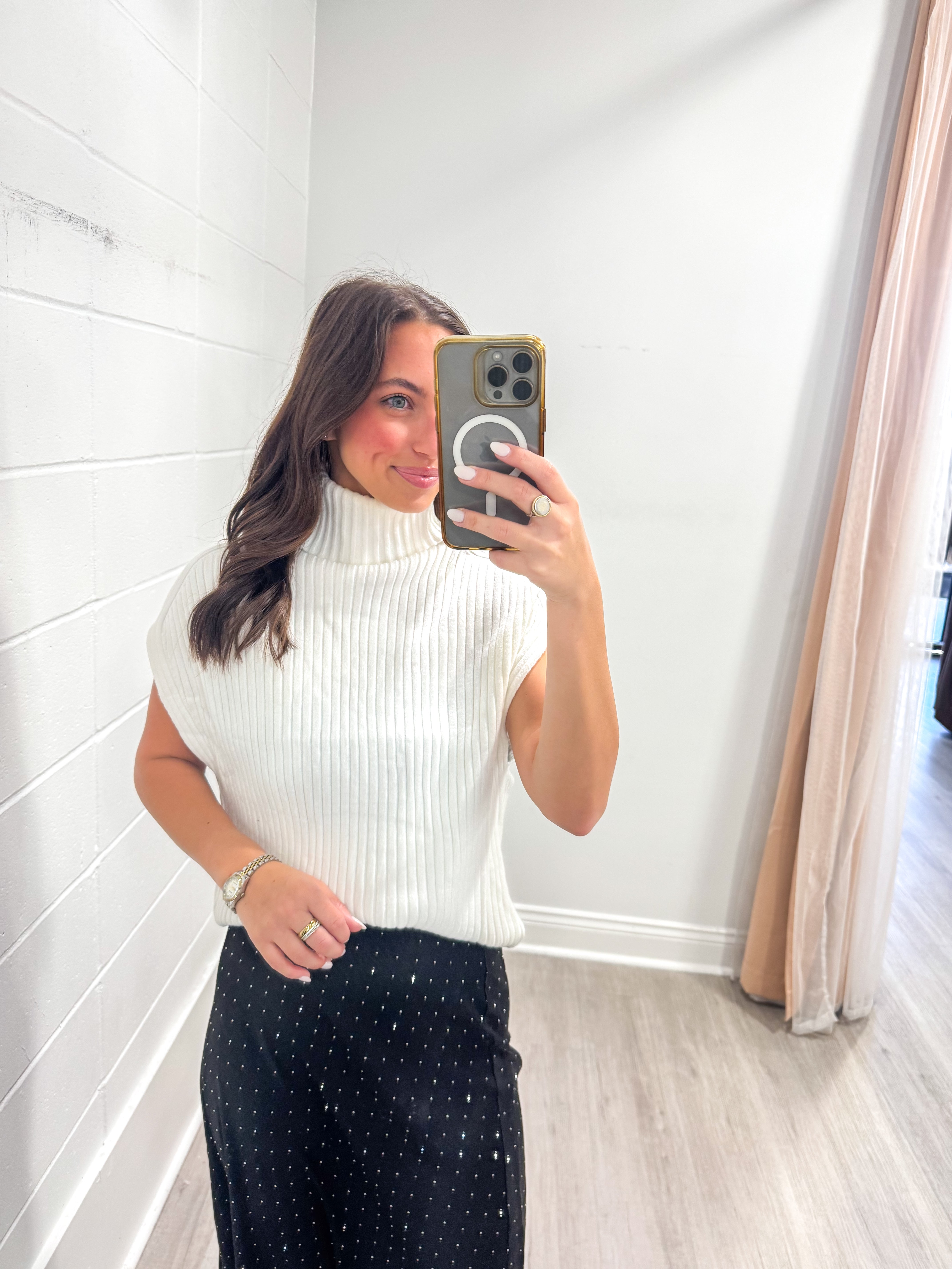 Marlon Ecru Turtleneck Vest