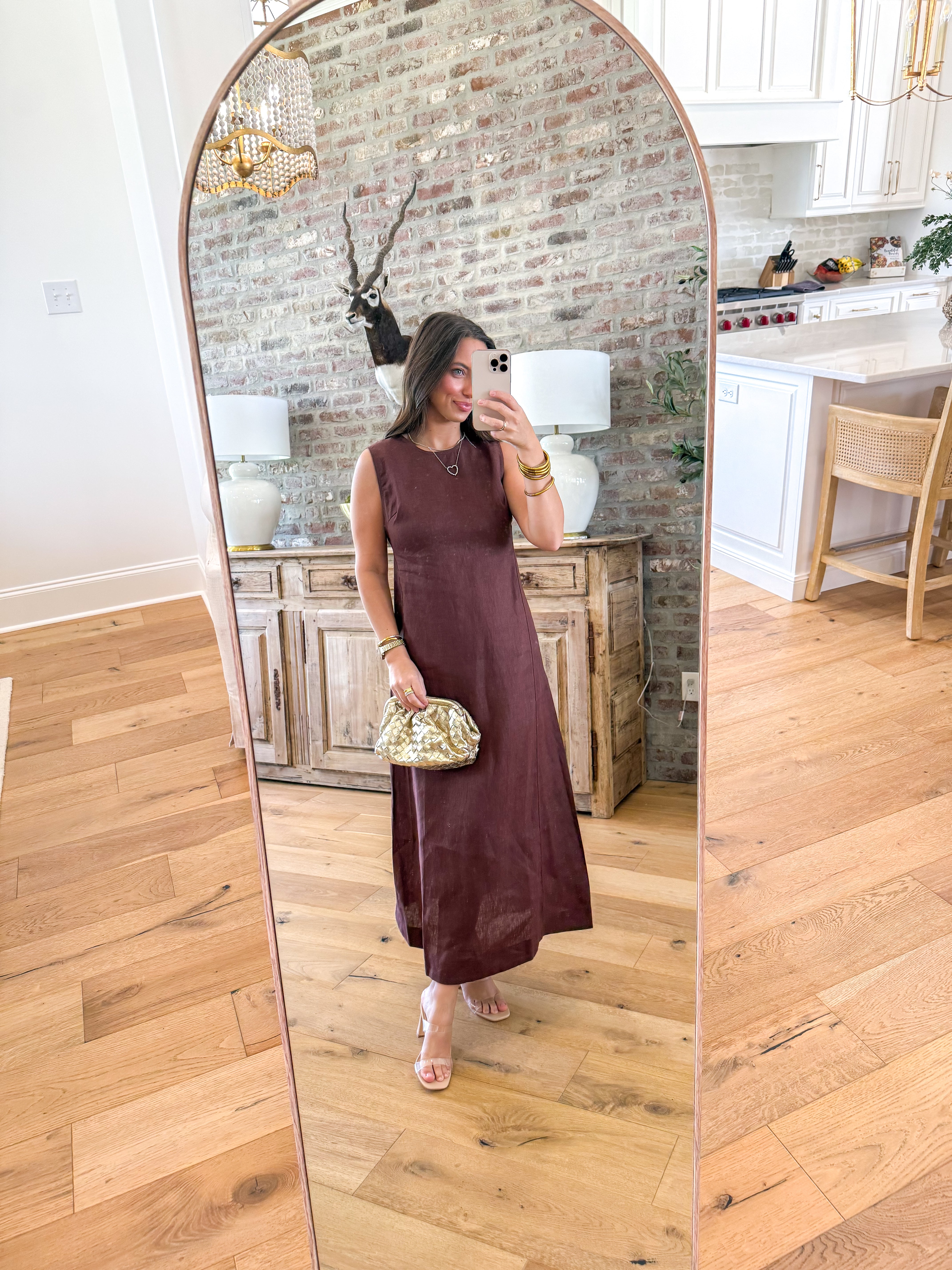 Debbie Open-Back Maxi Linen Dress Brown