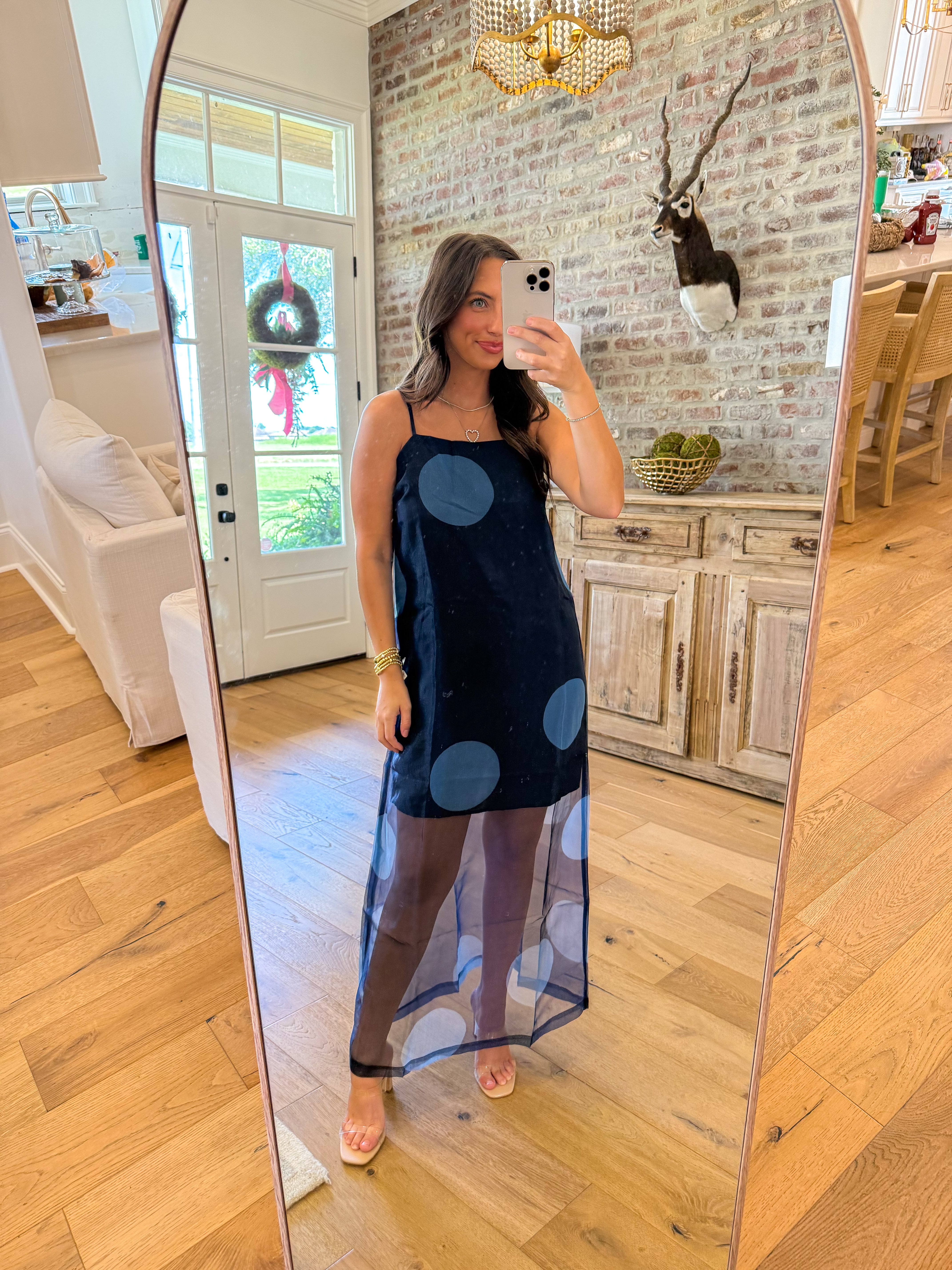 Navy Polka Dot Maxi Slip Dress