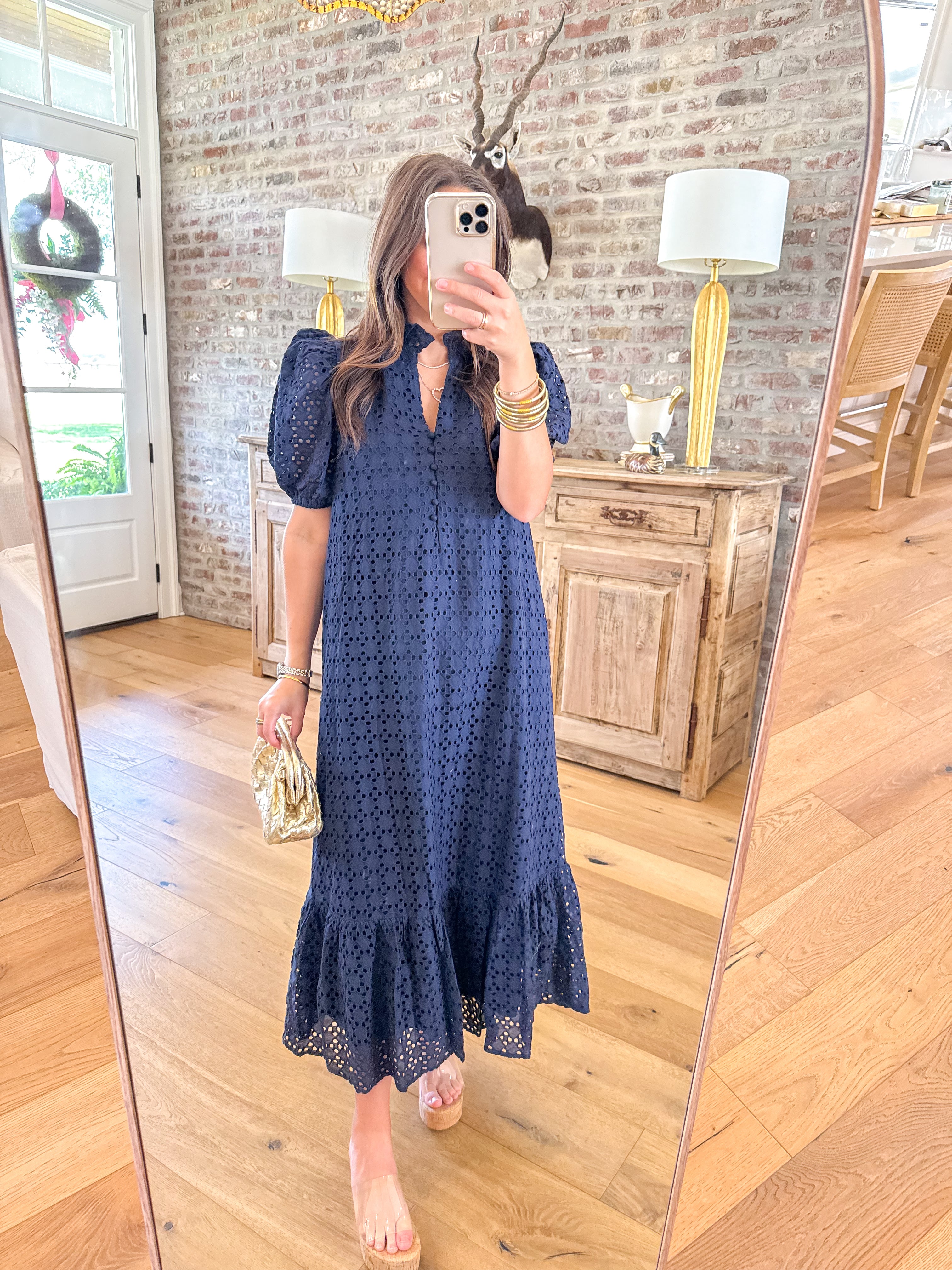 Evelyn Navy Eyelet Midi