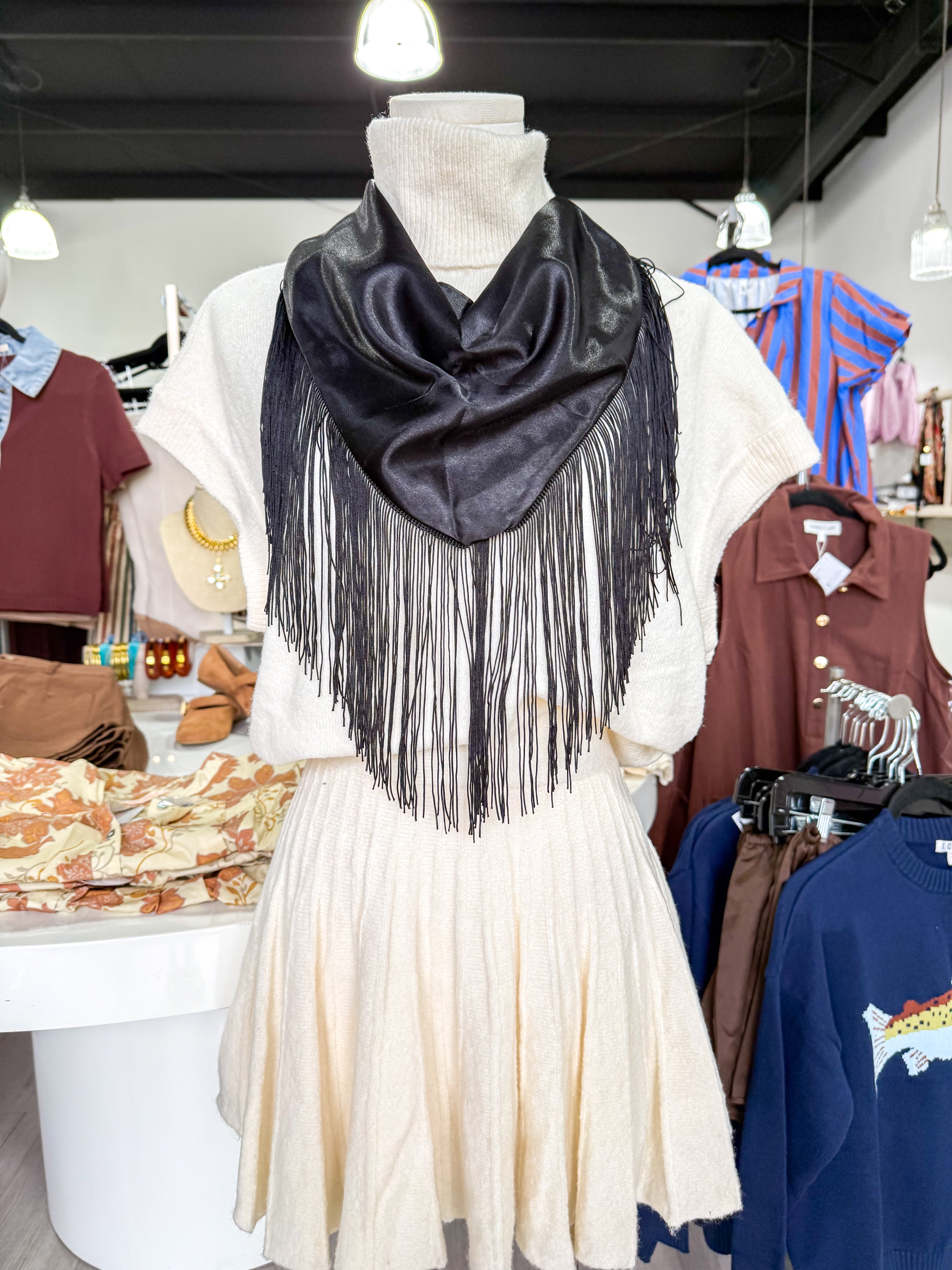 Black Half Fringe Scarf
