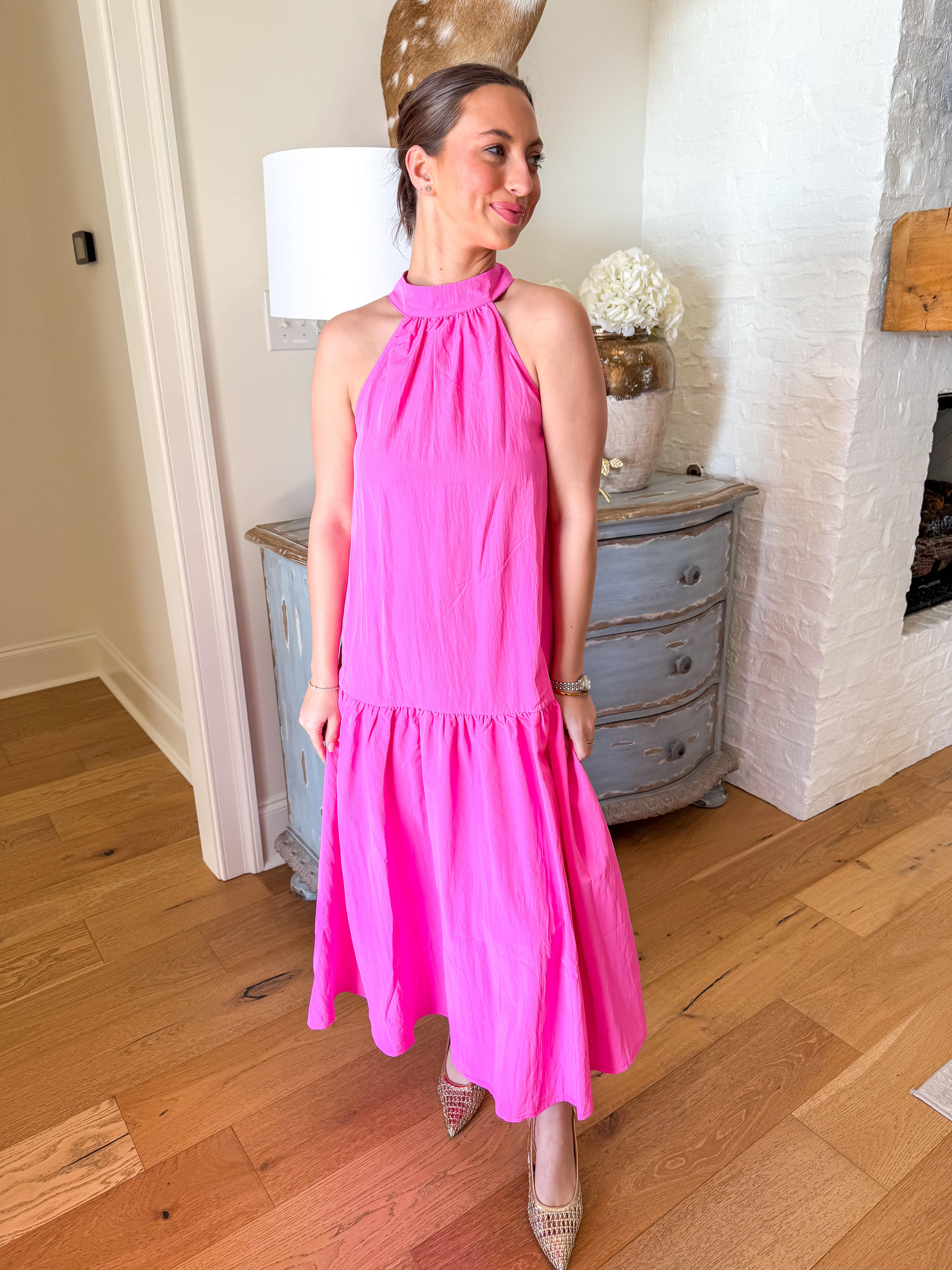 Hot Pink Resort Halter Dress