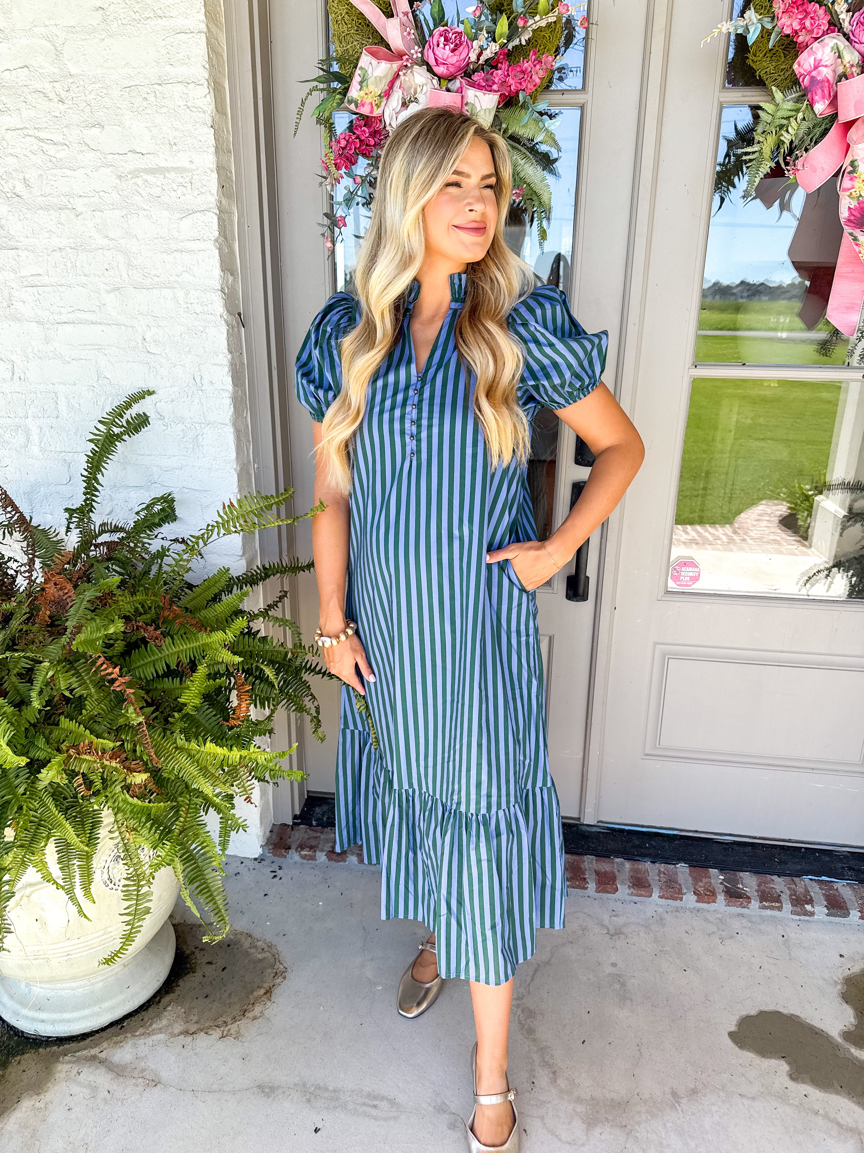 Sunlit Stripe Midi Dress Blue/Green