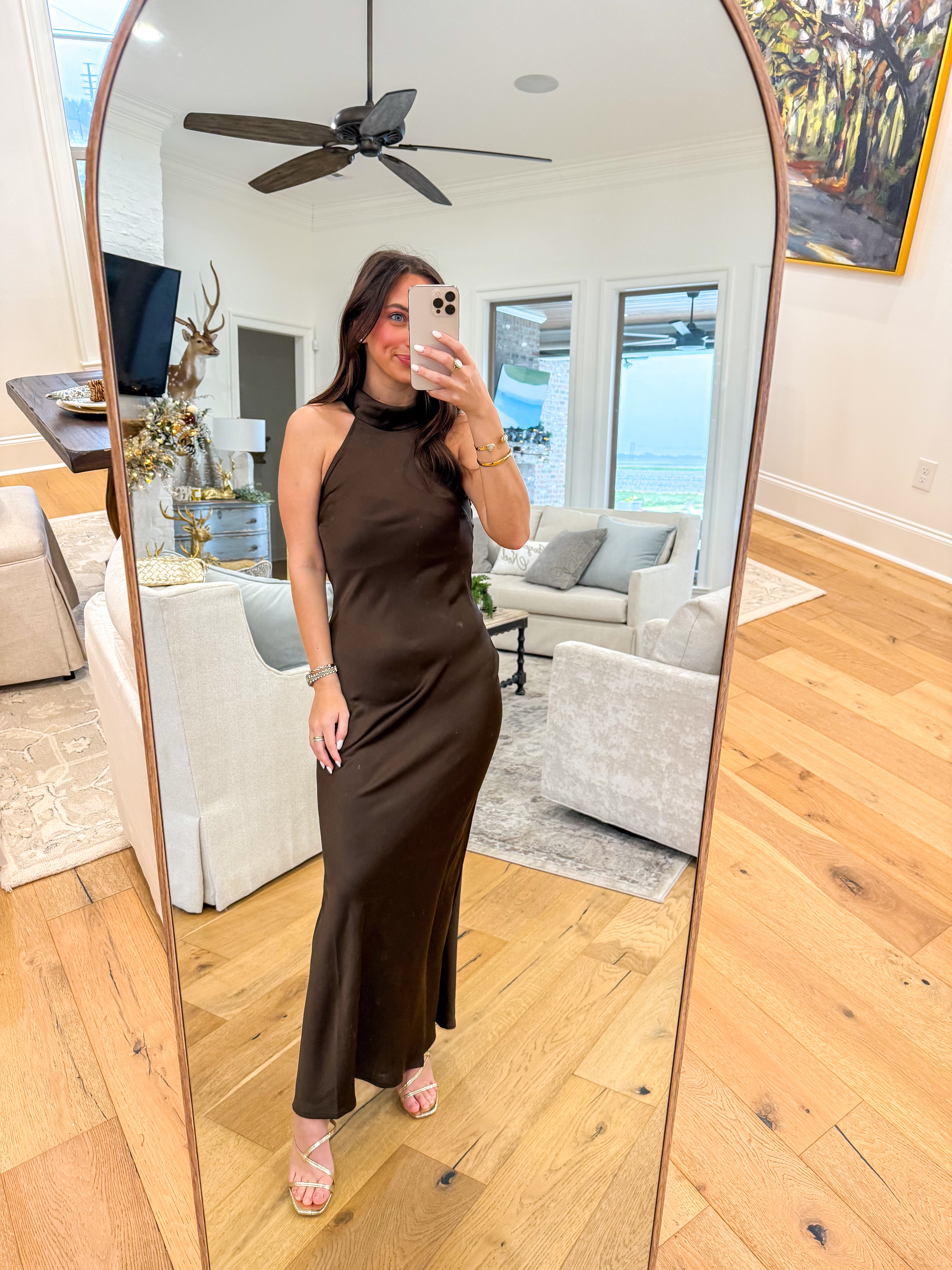 Lara Dark Espresso Satin Maxi