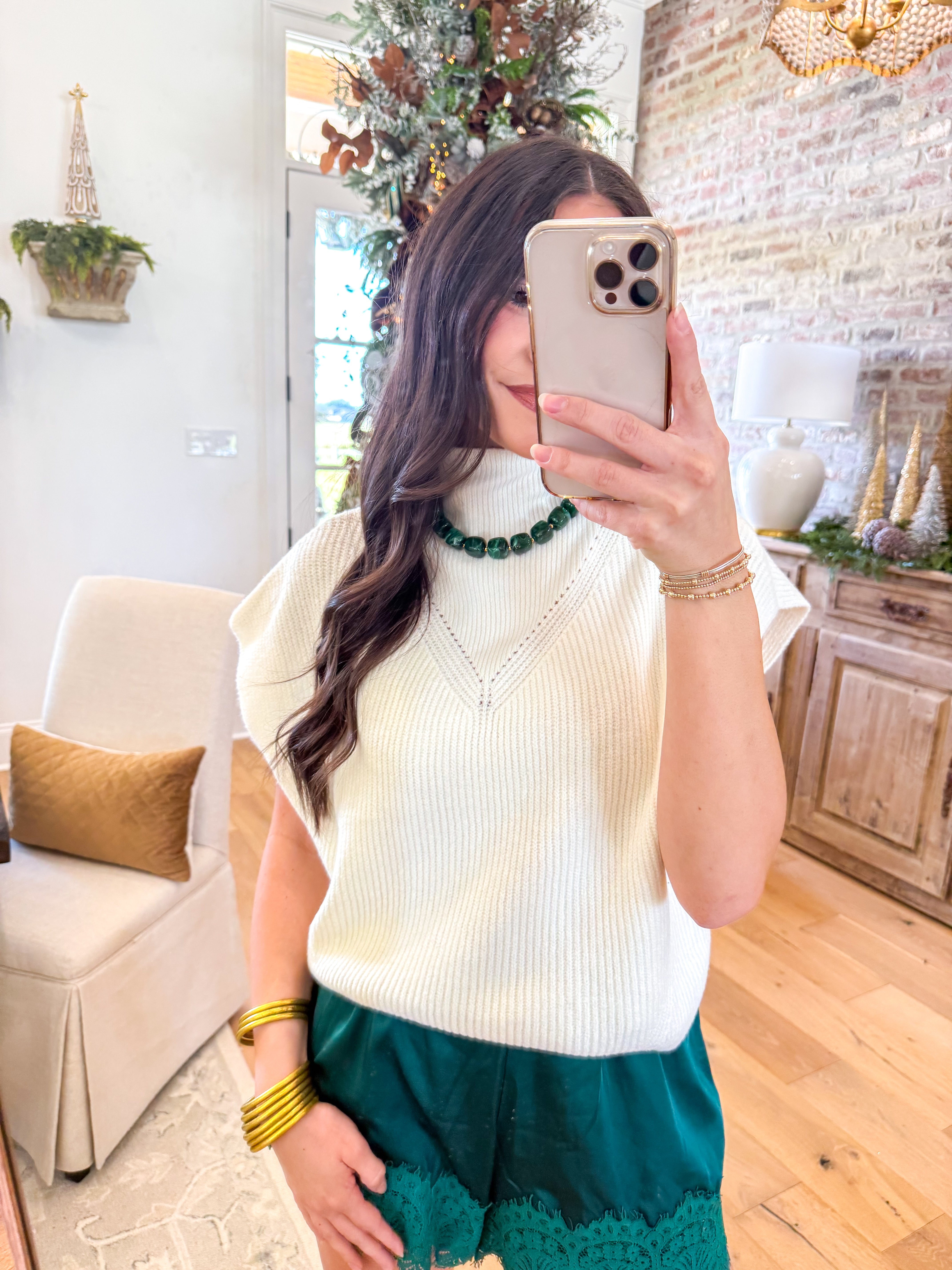 Hunter Green Satin Lace-Trim Shorts