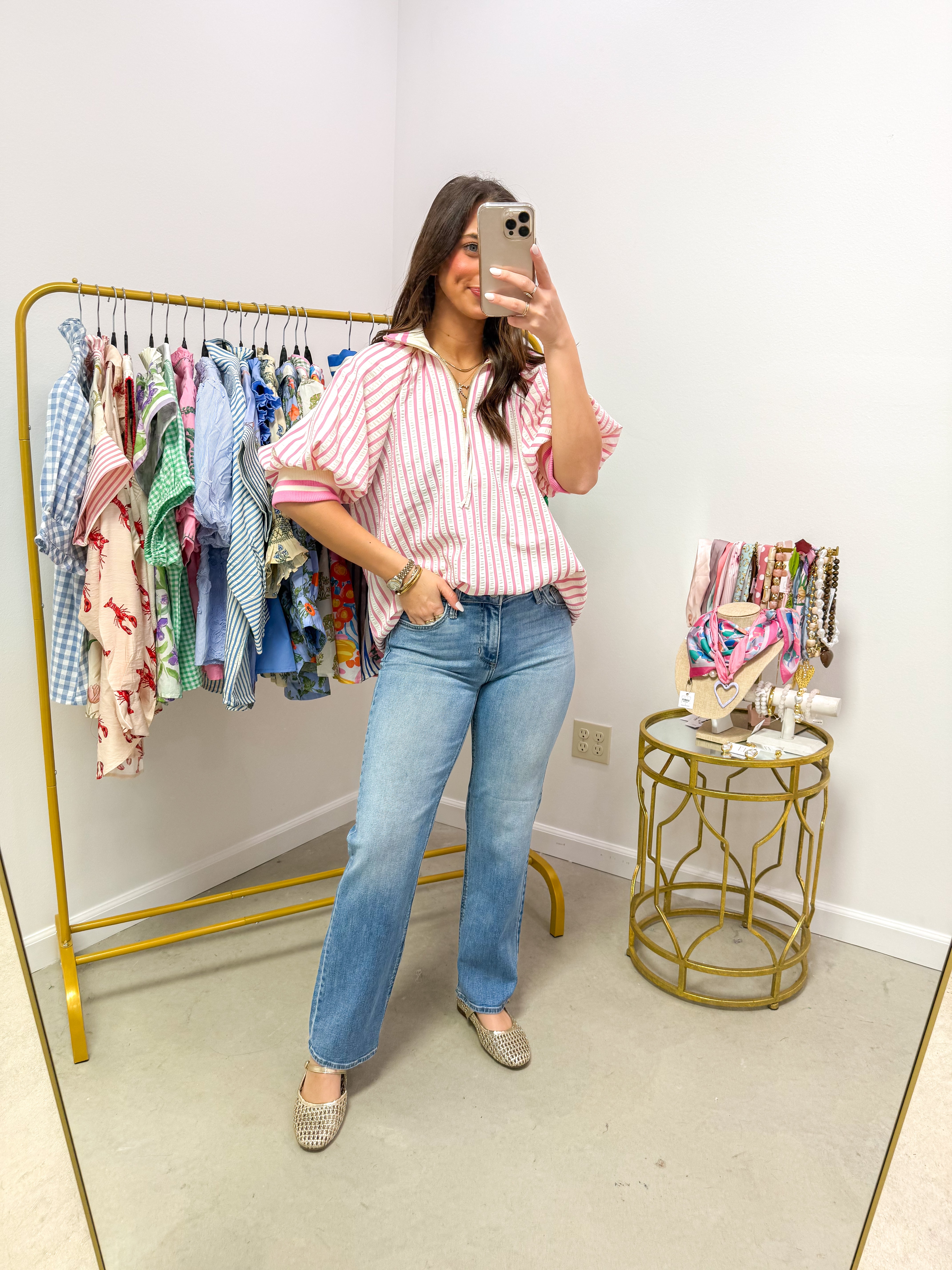 Cozy Striped Pink Quarter Zip Top