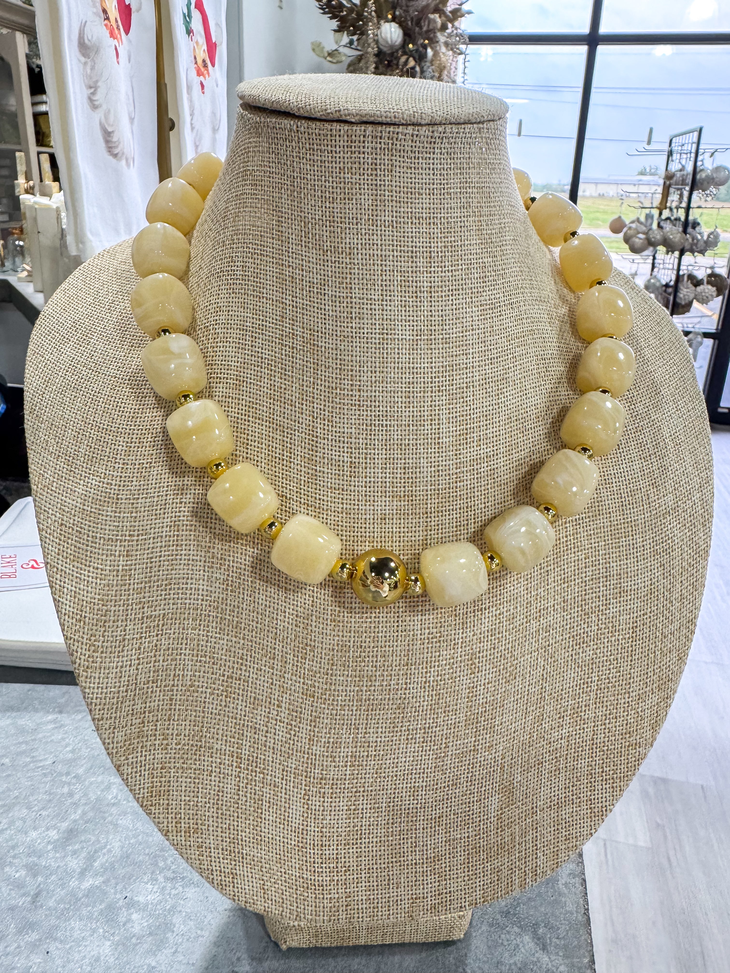 Ecru & Gold Stone Necklace