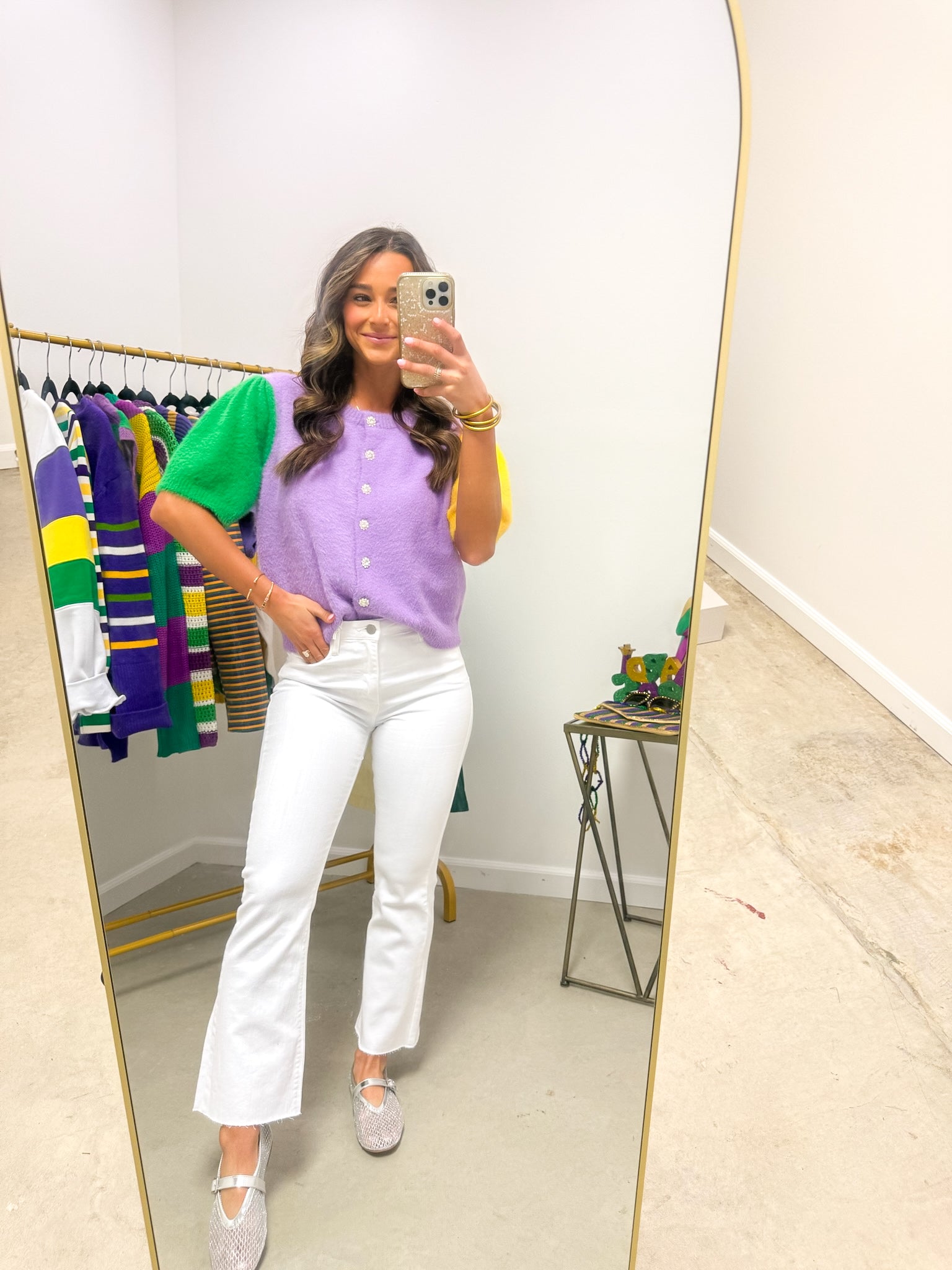 Luxe Mardi Gras Color Block Cardigan