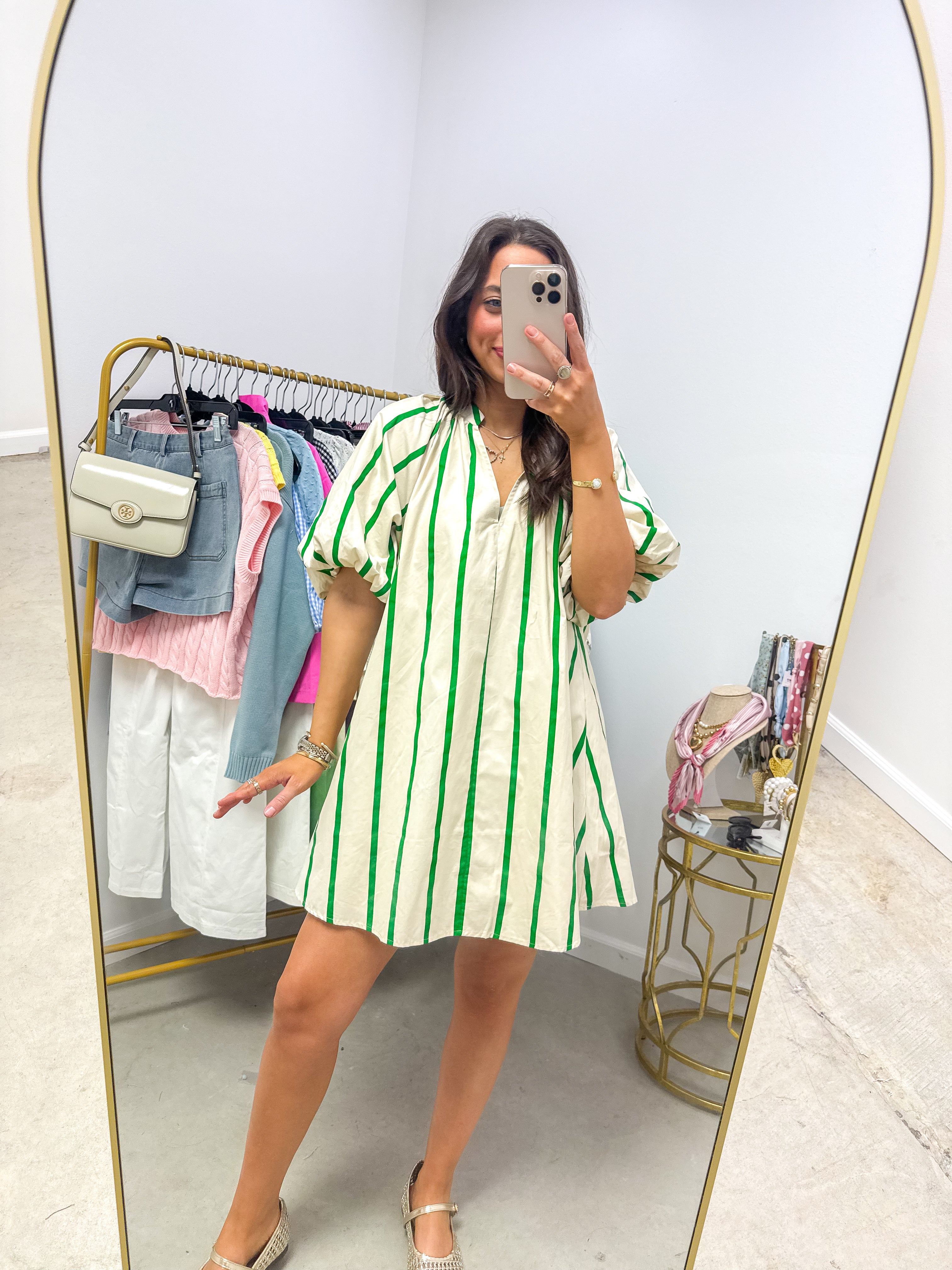 Seize The Day Kelly Green Striped Mini