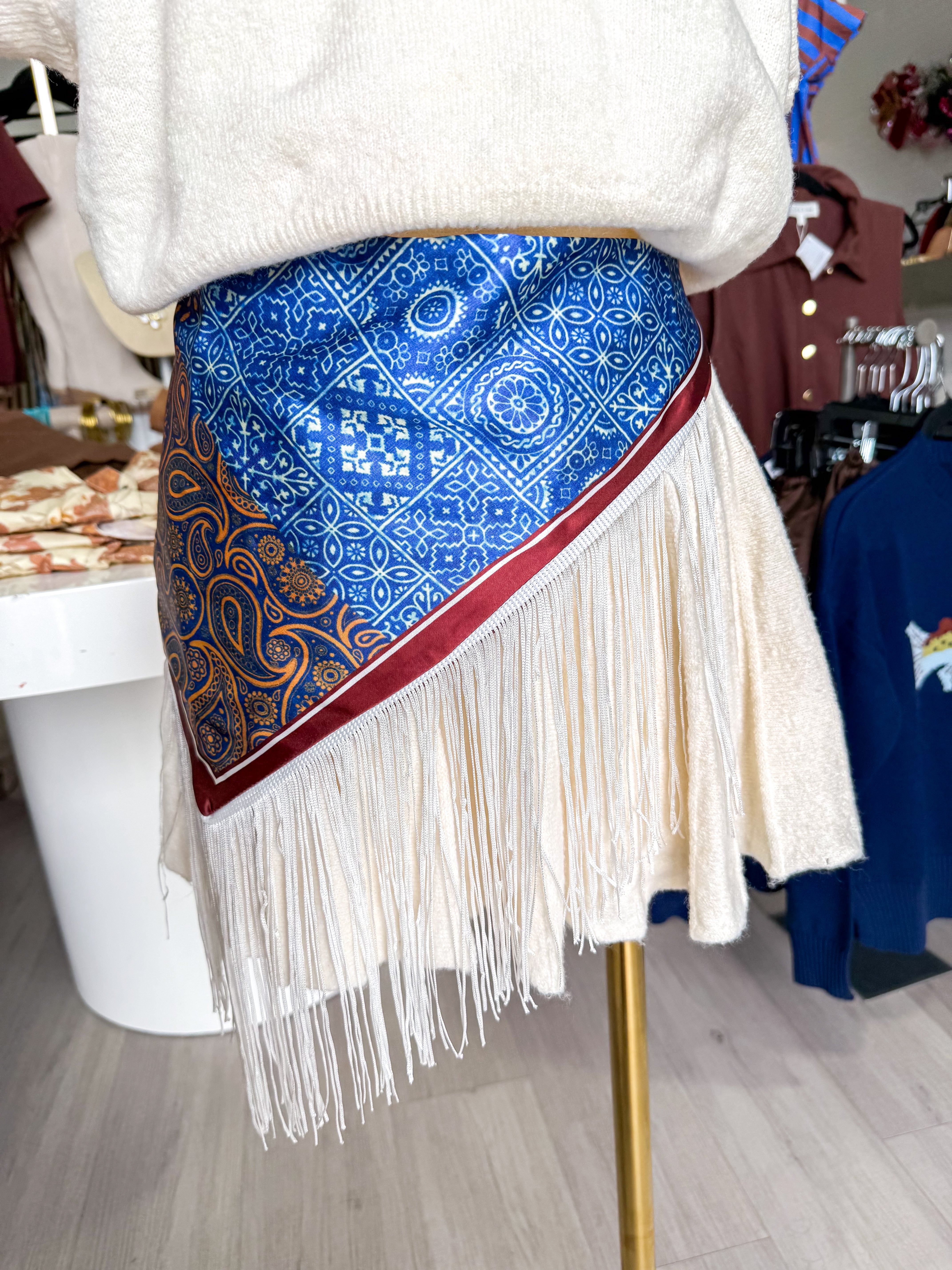 Blue Mutli Fringe Scarf