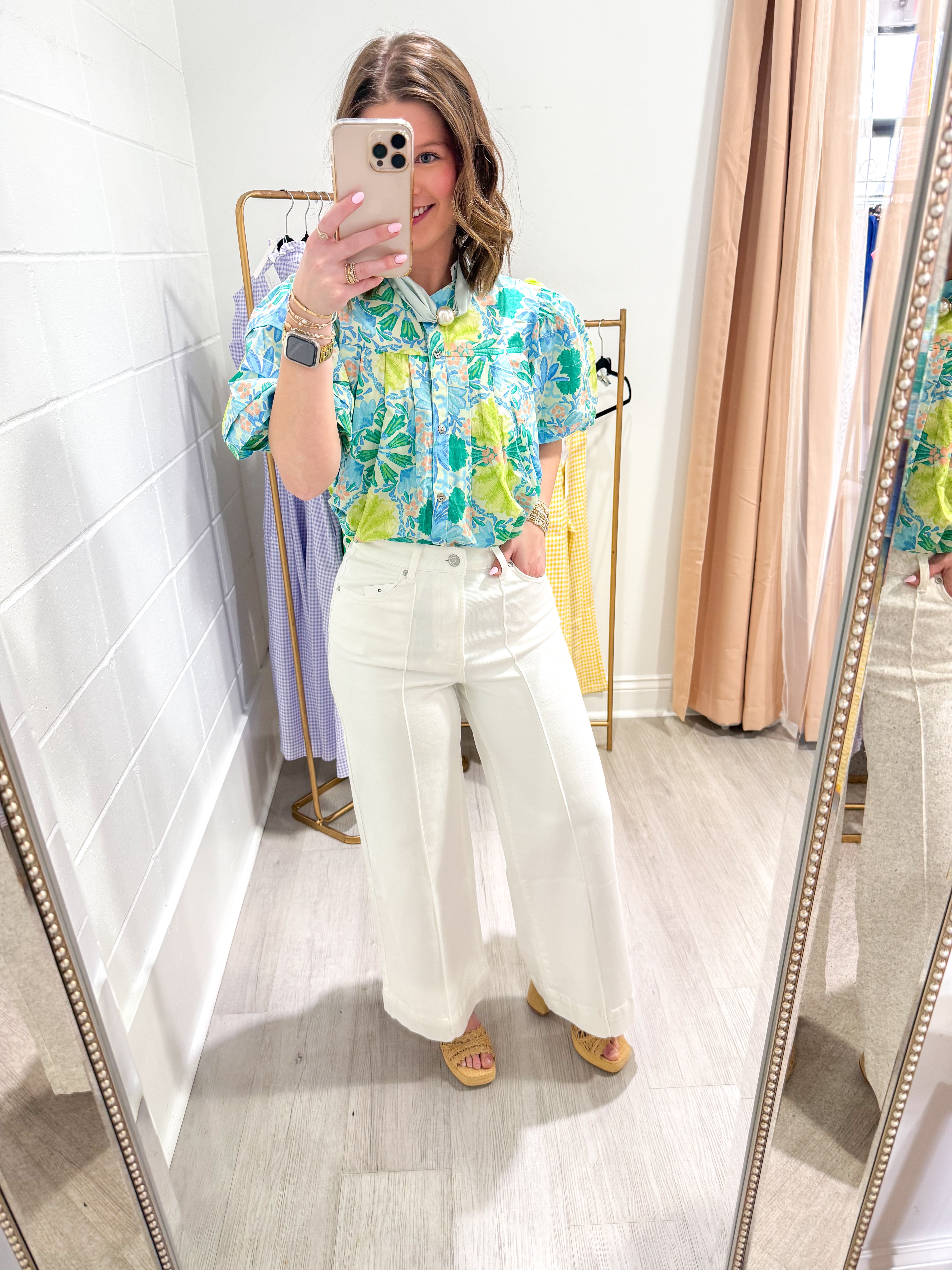 Erica Puff sleeve Lime Multi Blouse