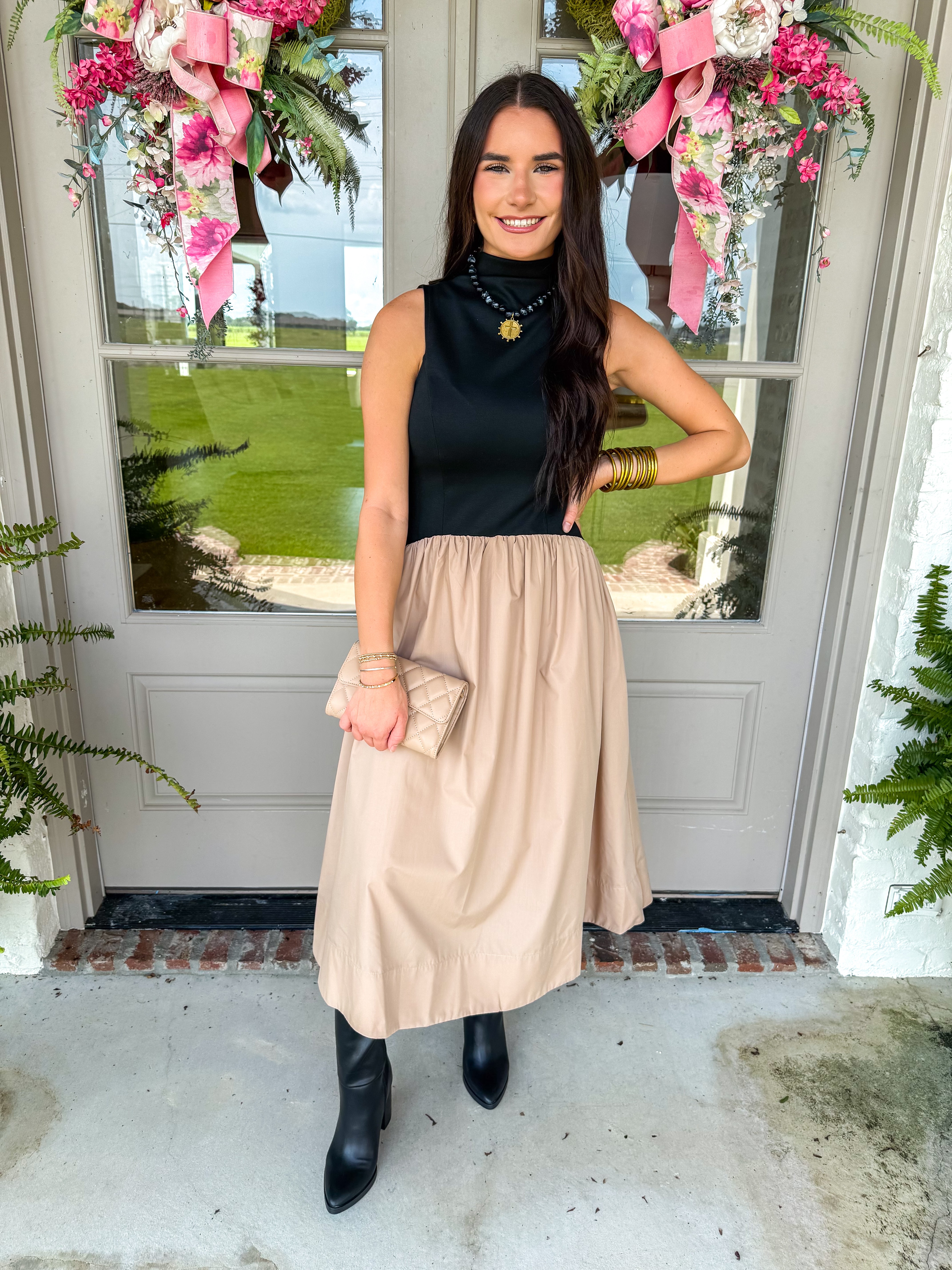 The Monroe Mixed-Media Midi Dress