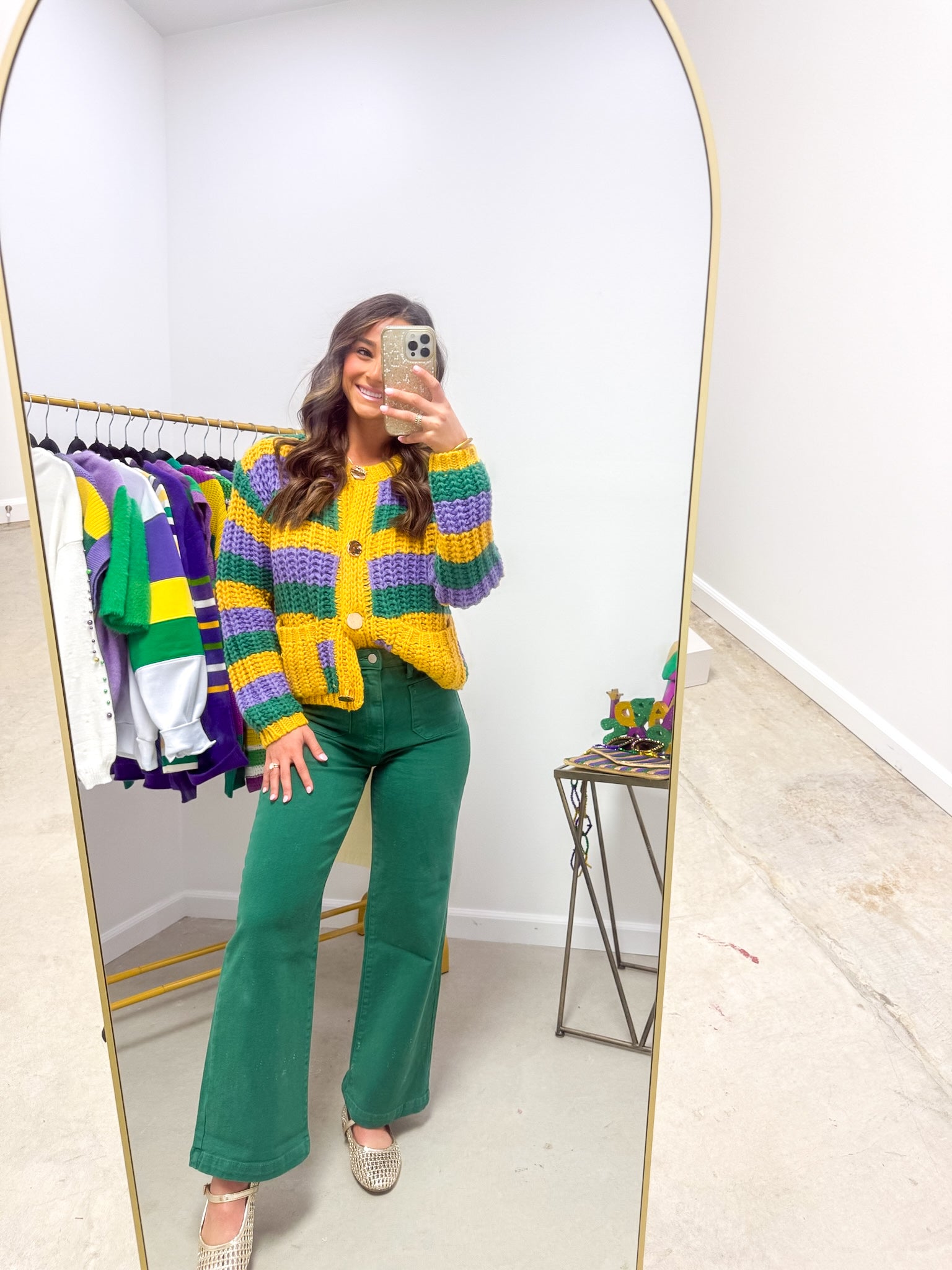 Chunky Striped Mardi Gras Cardigan