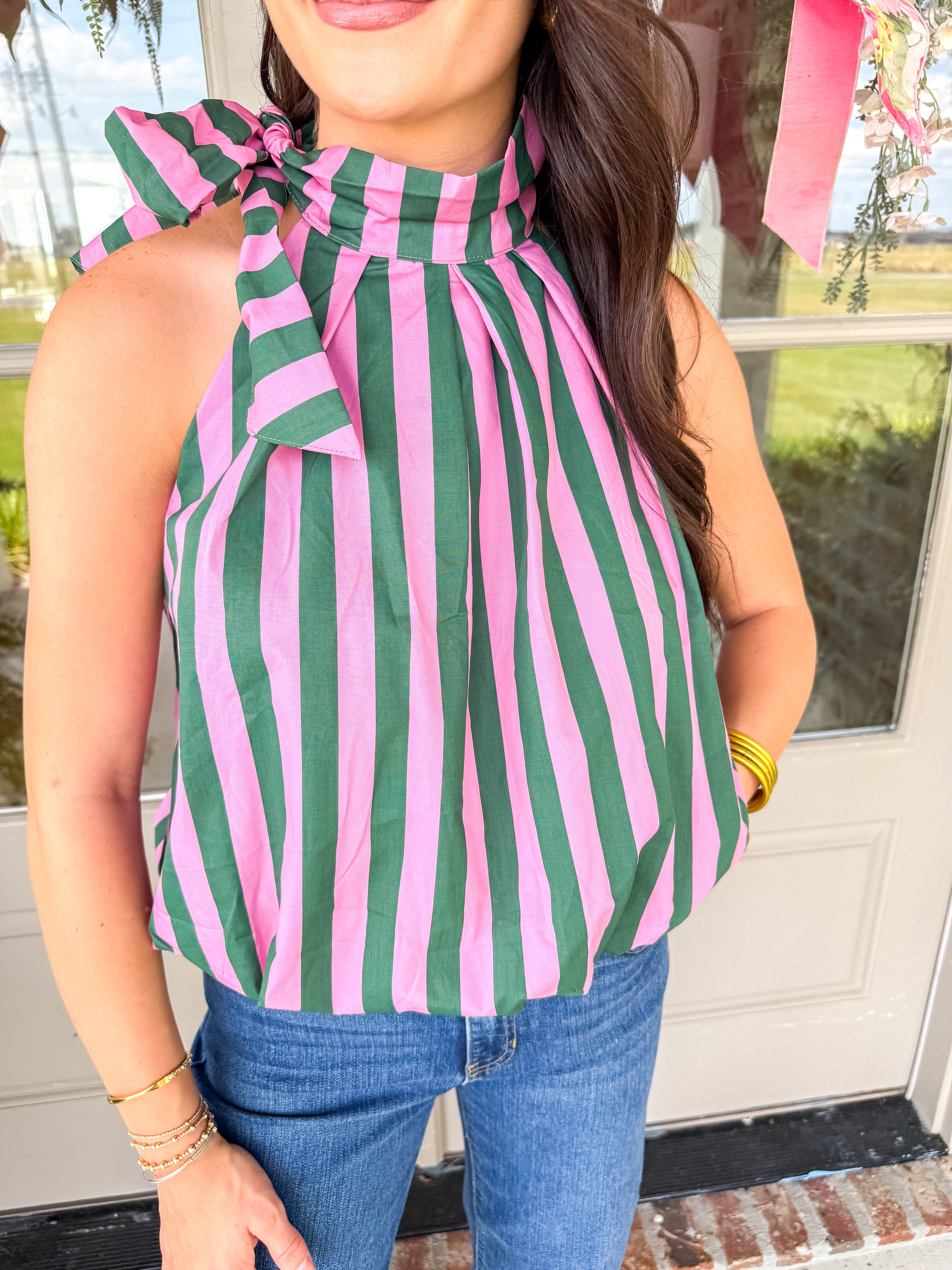 Pink & Green Striped Tie-Wrap Balloon Top